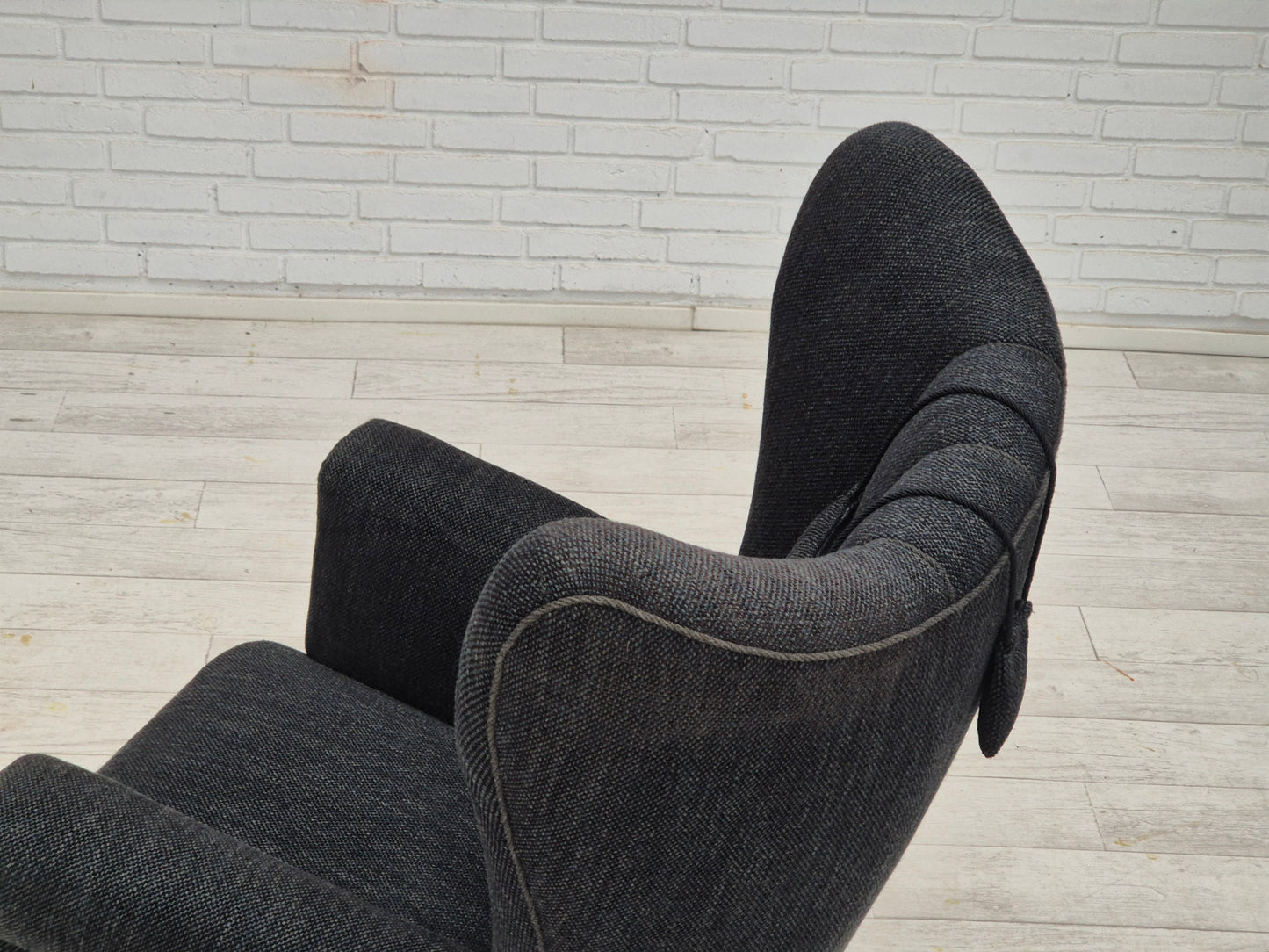 1960s, Danish relax armchair, reupholstered, gray furniture fabric.