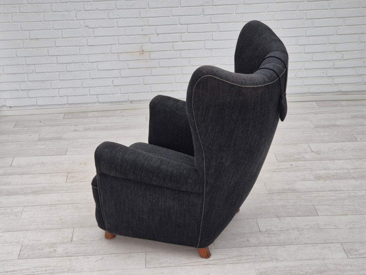 1960s, Danish relax armchair, reupholstered, gray furniture fabric.