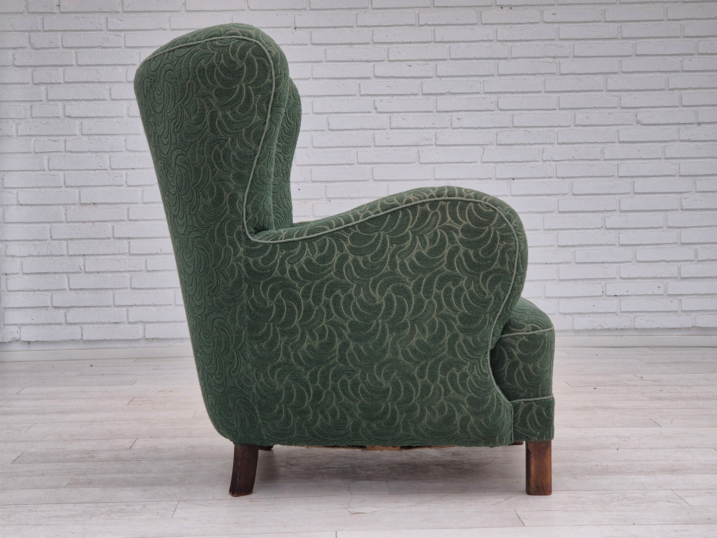 1960s, Danish armchair, original condition, furniture fabric, beech wood legs.