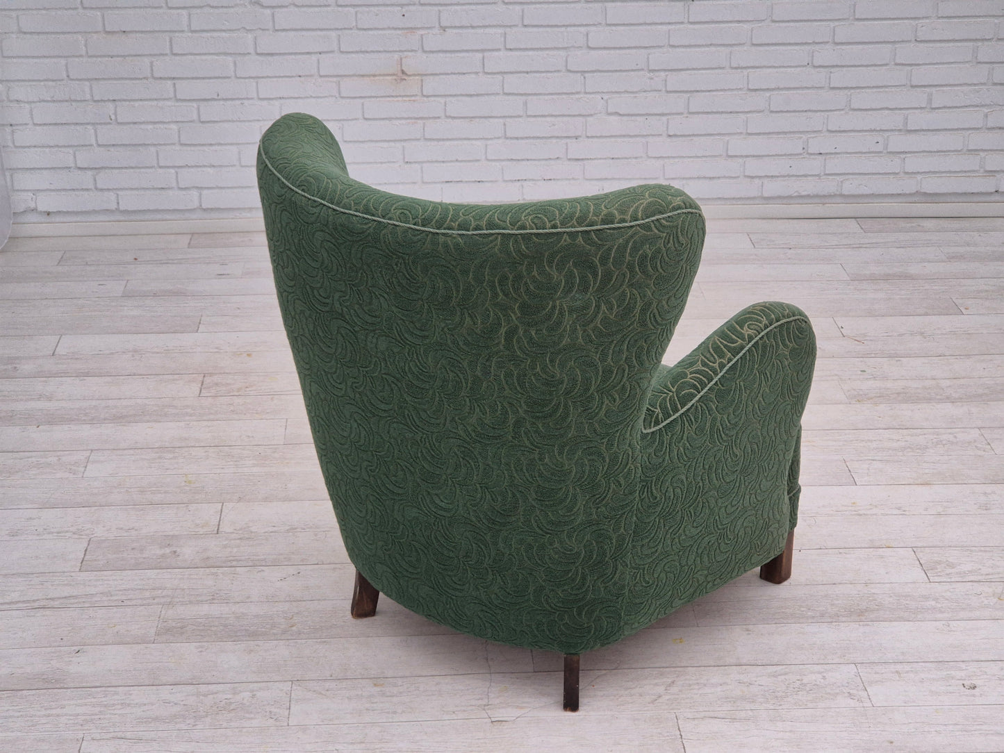 1960s, Danish armchair, original condition, furniture fabric, beech wood legs.