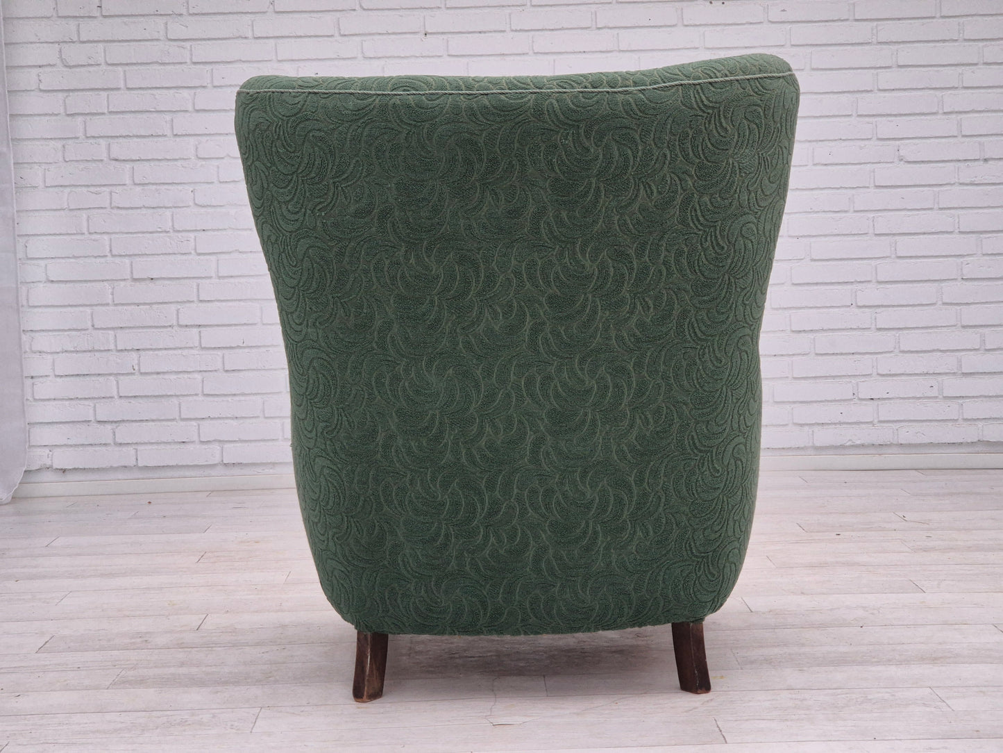 1960s, Danish armchair, original condition, furniture fabric, beech wood legs.