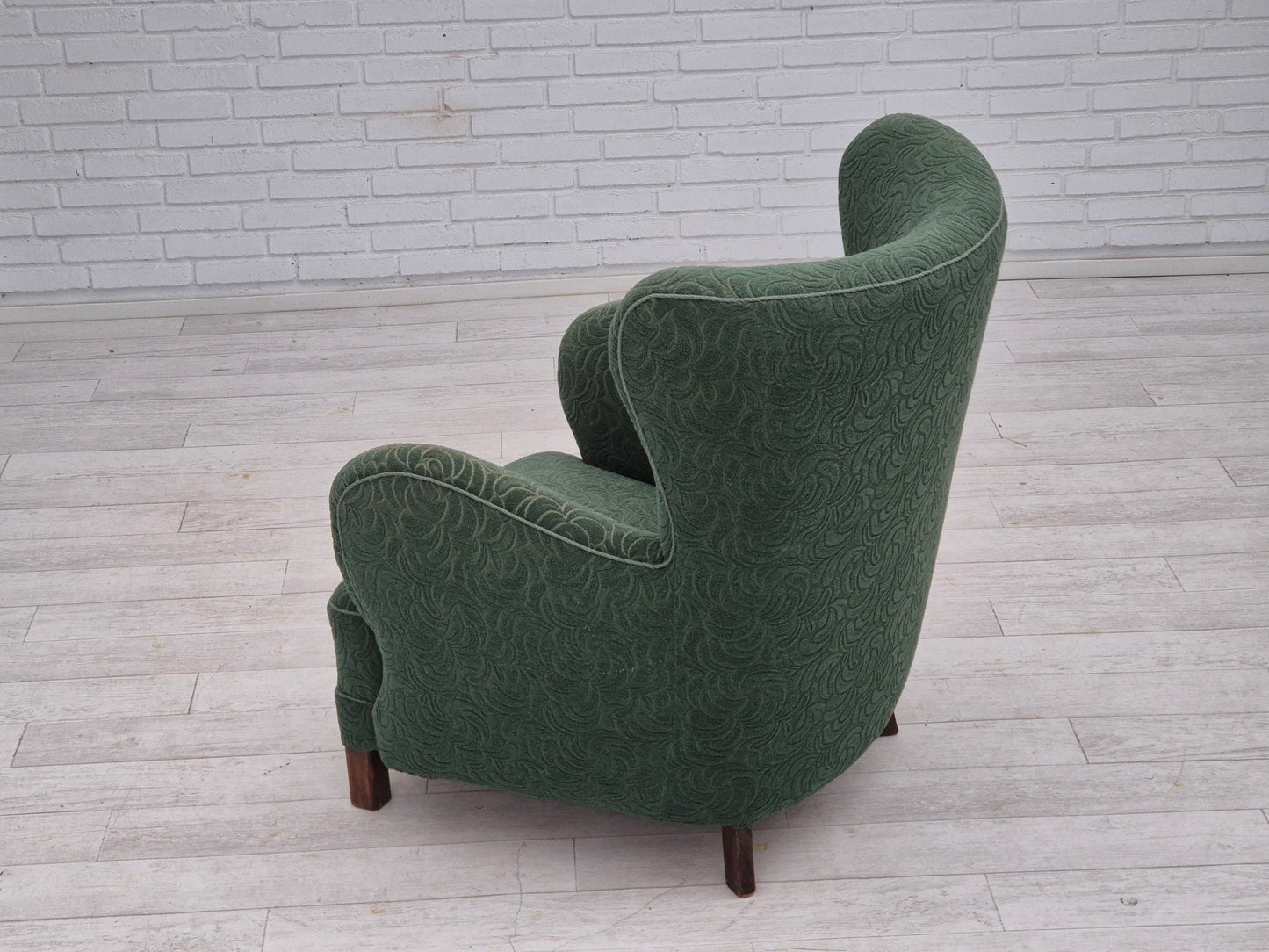 1960s, Danish armchair, original condition, furniture fabric, beech wood legs.