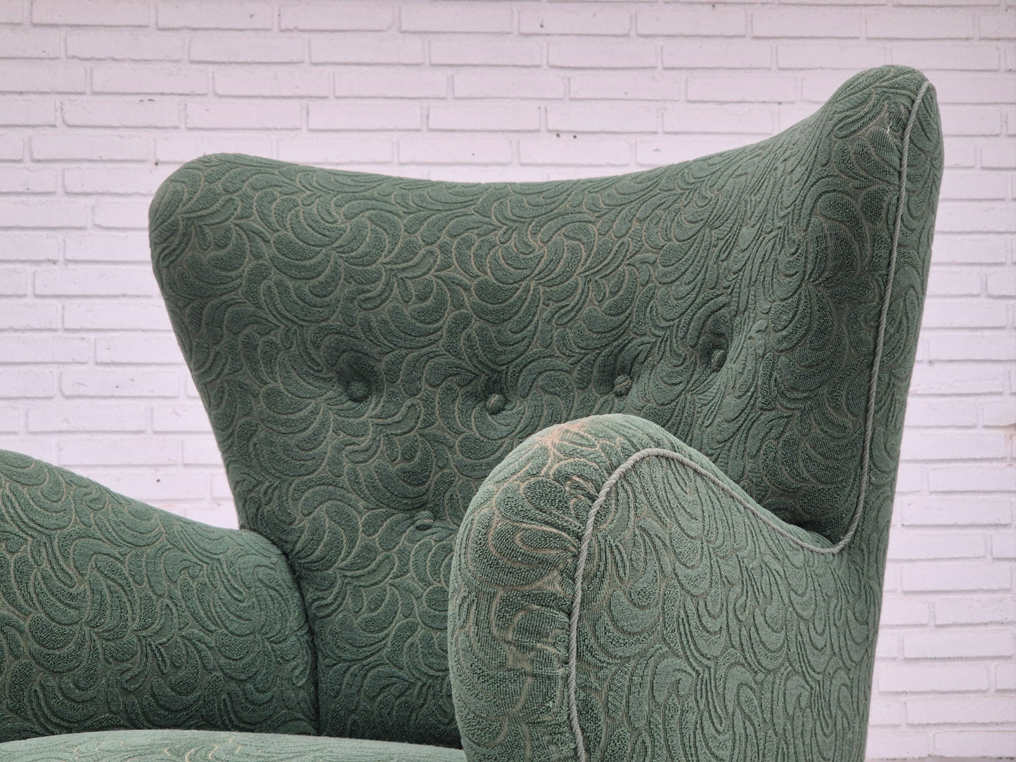 1960s, Danish armchair, original condition, furniture fabric, beech wood legs.