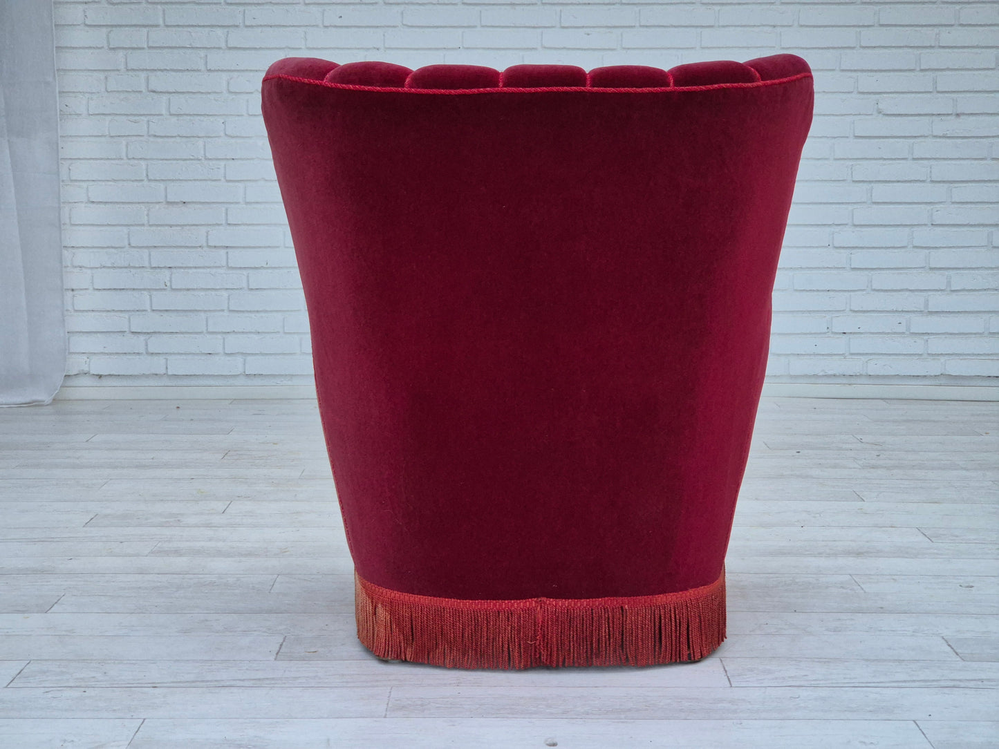 1960s, Danish armchair, original condition, cherry-red furniture velour.