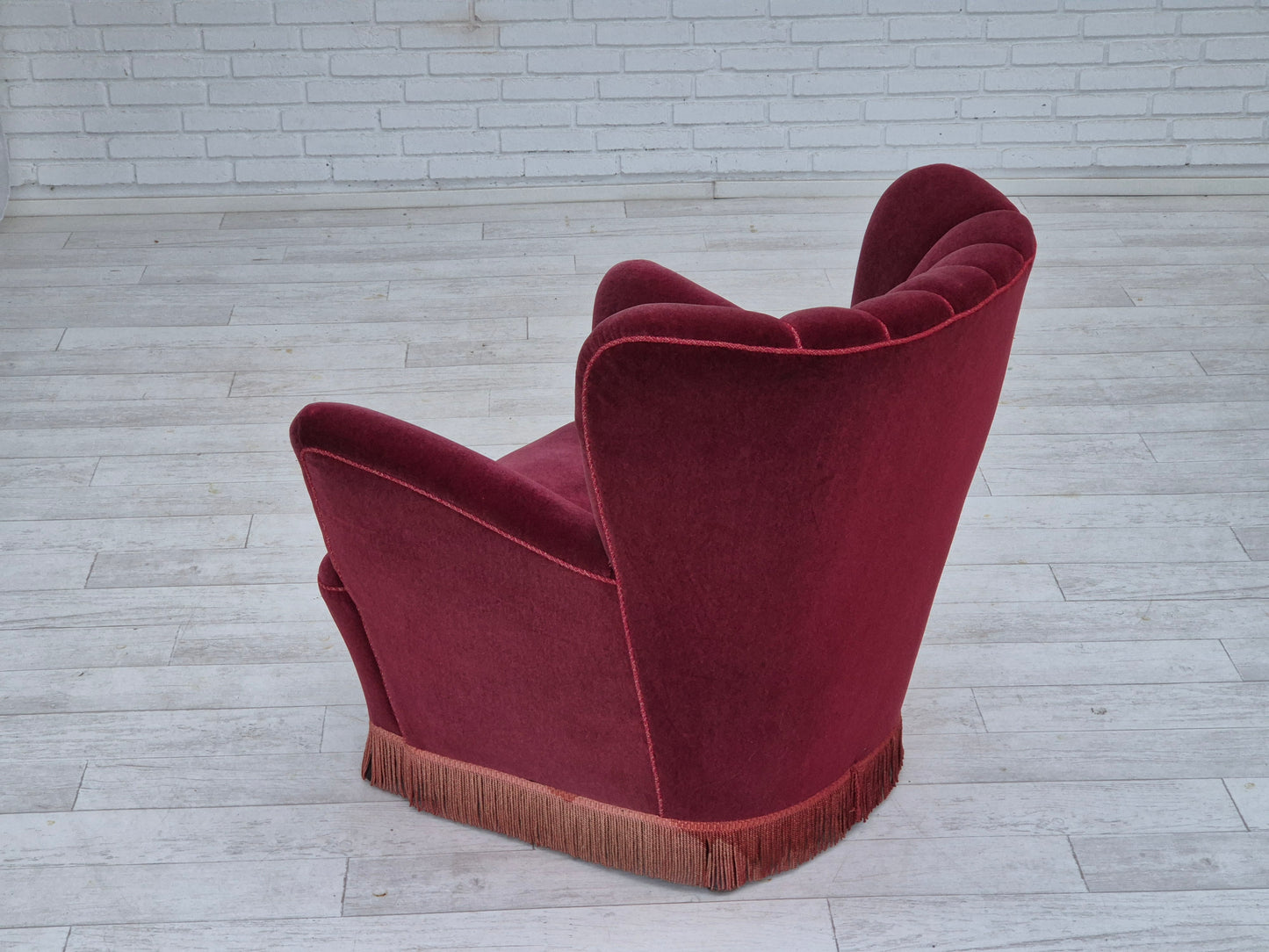 1960s, Danish armchair, original condition, cherry-red furniture velour.