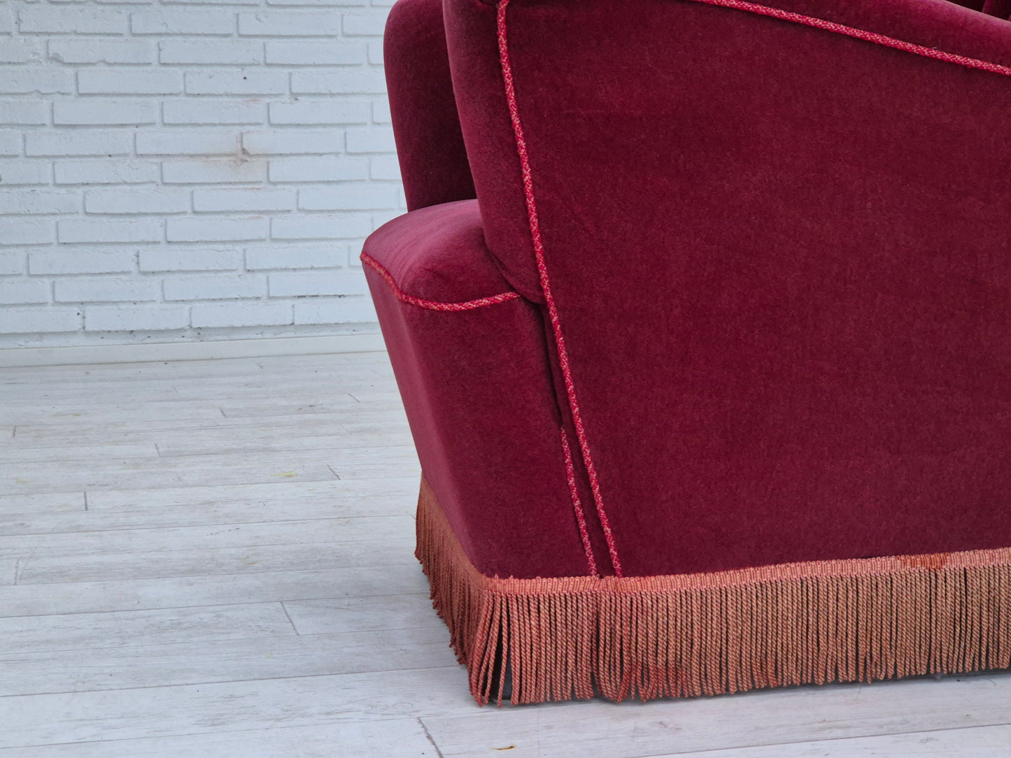 1960s, Danish armchair, original condition, cherry-red furniture velour.