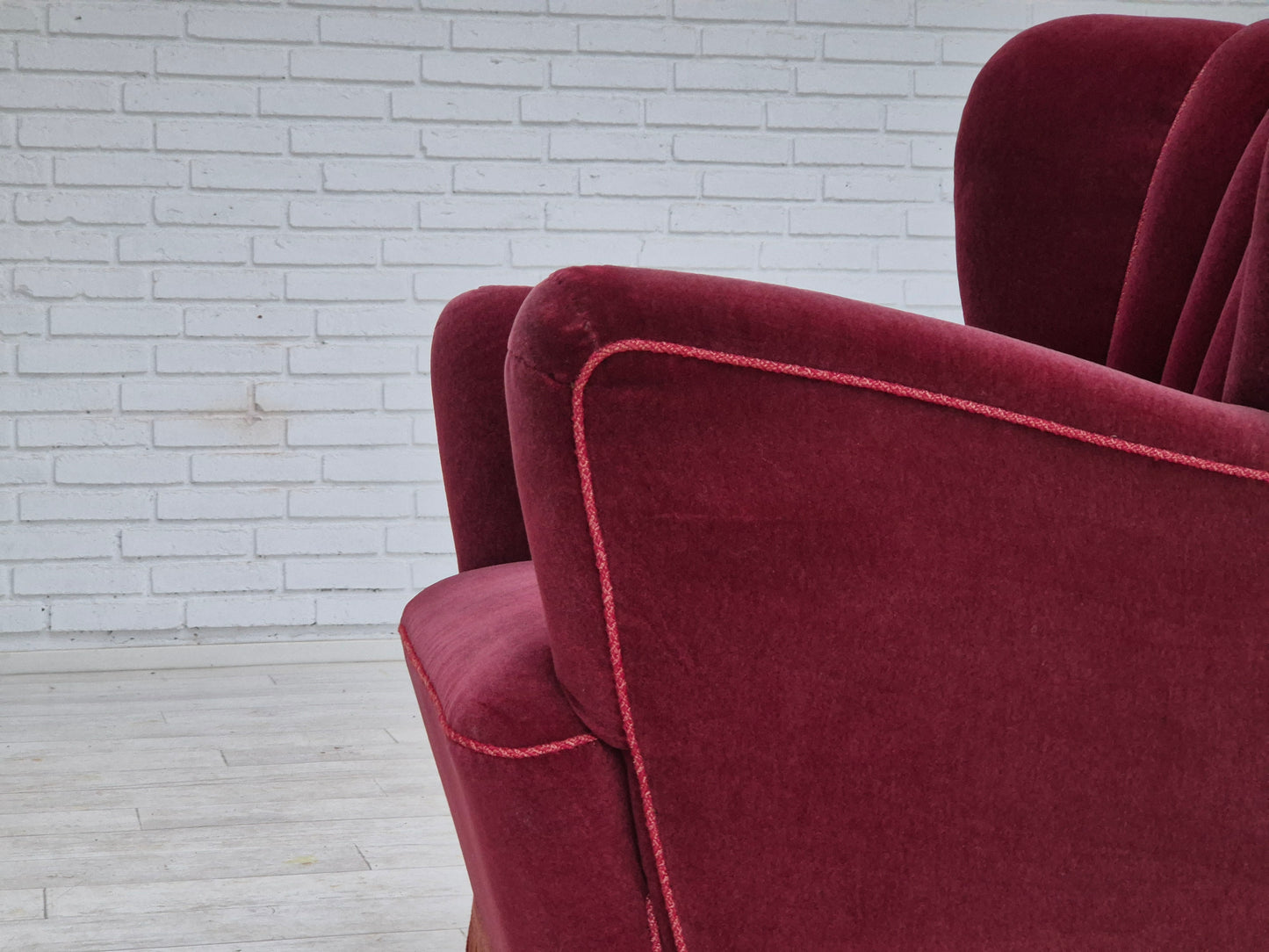 1960s, Danish armchair, original condition, cherry-red furniture velour.