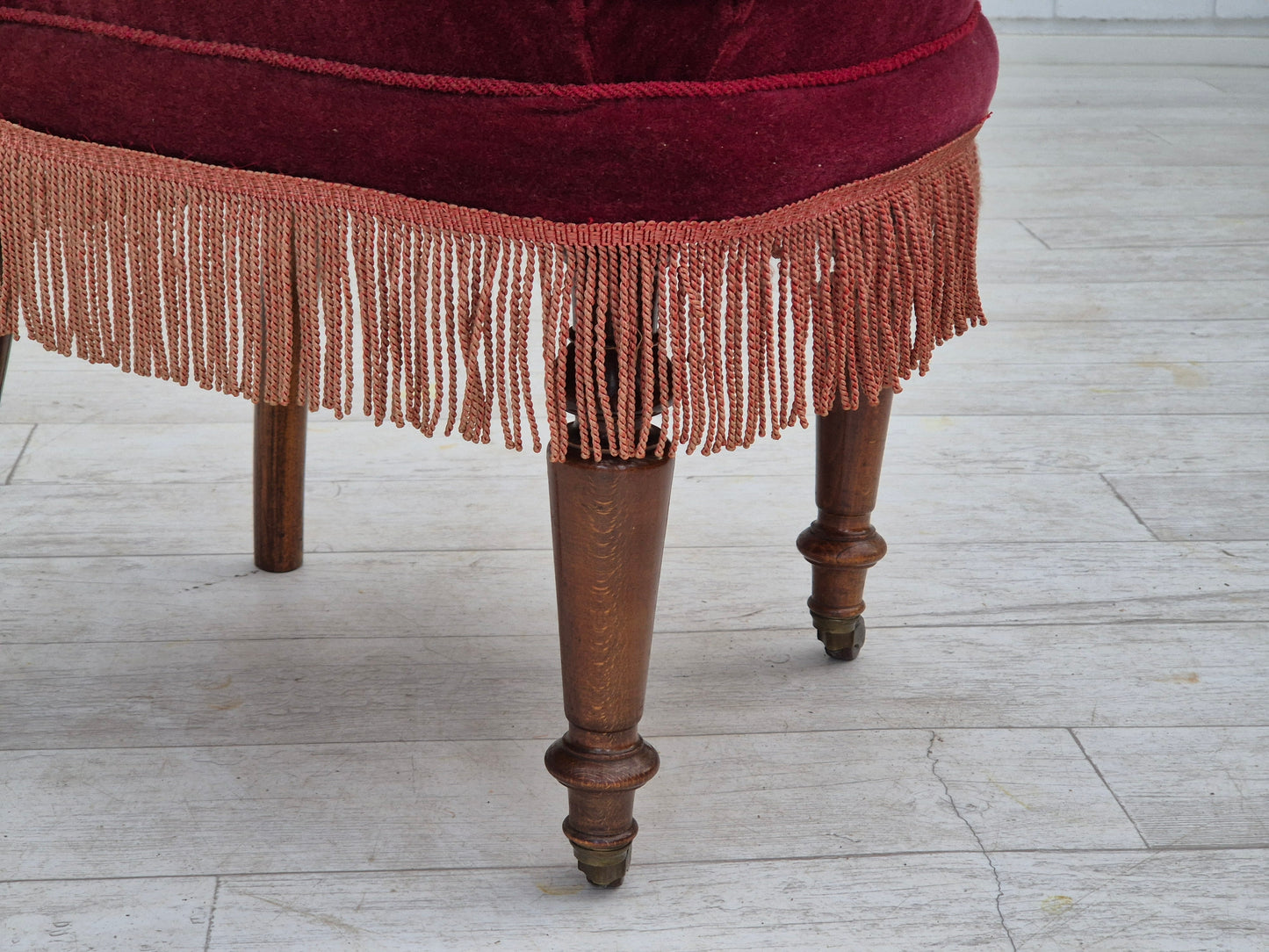 1950s, par of vintage Danish chairs, original condition, red furniture velour.