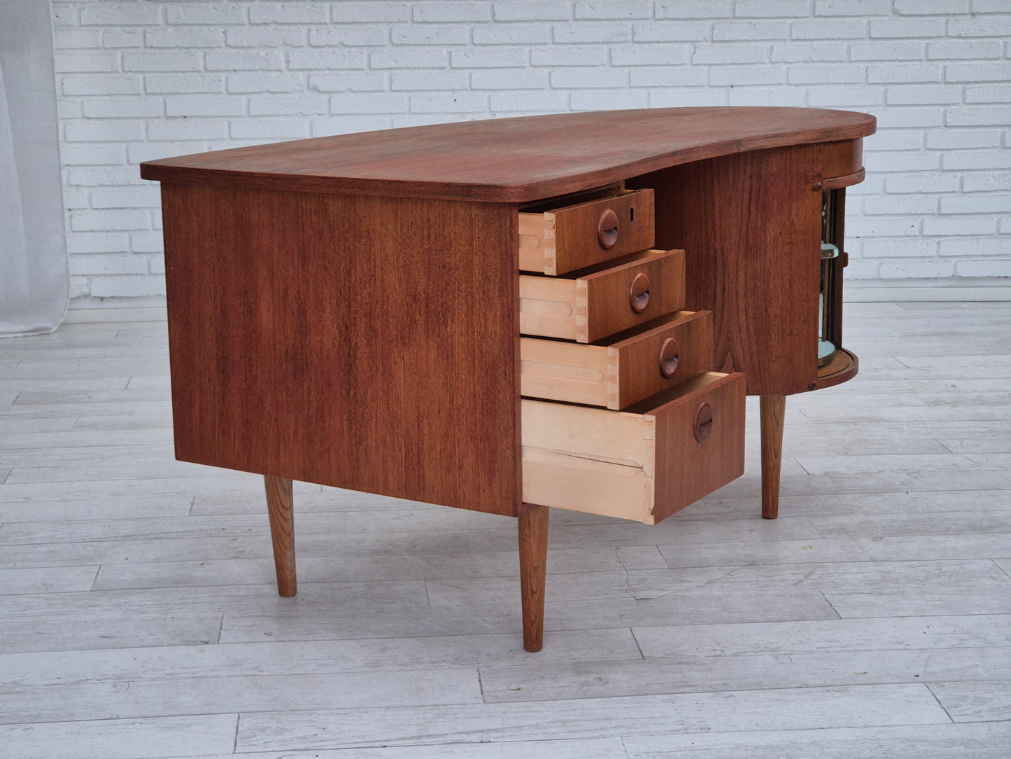 1960s, Danish design by Tibergaard Nielsen for Ikast Møbelfabrik, free standing desk with rotating bar section.