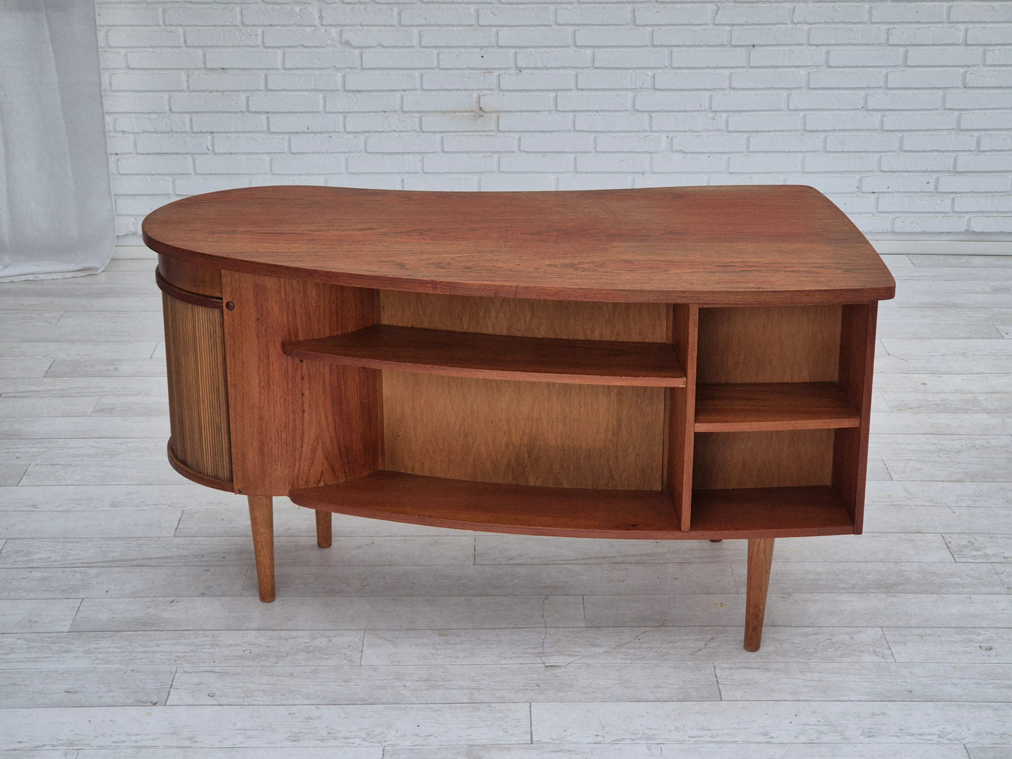 1960s, Danish design by Tibergaard Nielsen for Ikast Møbelfabrik, free standing desk with rotating bar section.