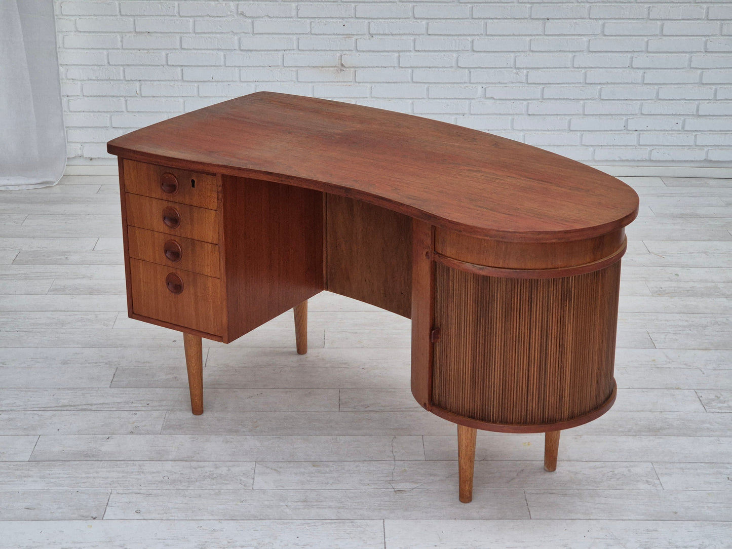 1960s, Danish design by Tibergaard Nielsen for Ikast Møbelfabrik, free standing desk with rotating bar section.