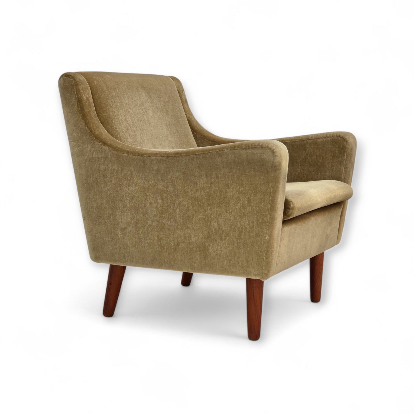 1970s, Danish armchair, original green furniture velour, teak wood legs.