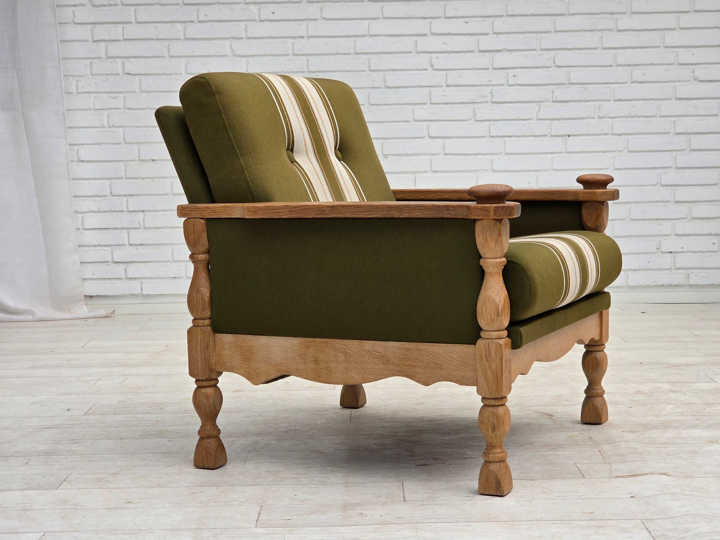 1970s, Danish armchair, original condition, furniture wool, solid oak wood.