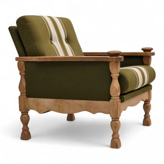 1970s, Danish armchair, original condition, furniture wool, solid oak wood.