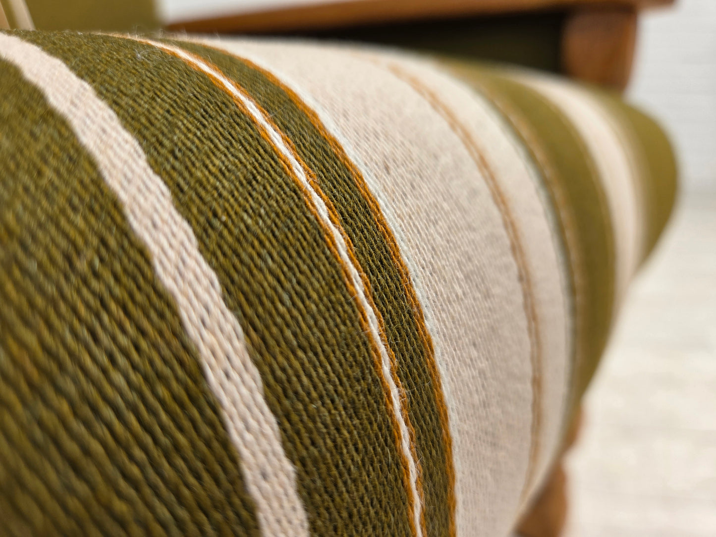 1970s, Danish armchair, original condition, furniture wool, solid oak wood.