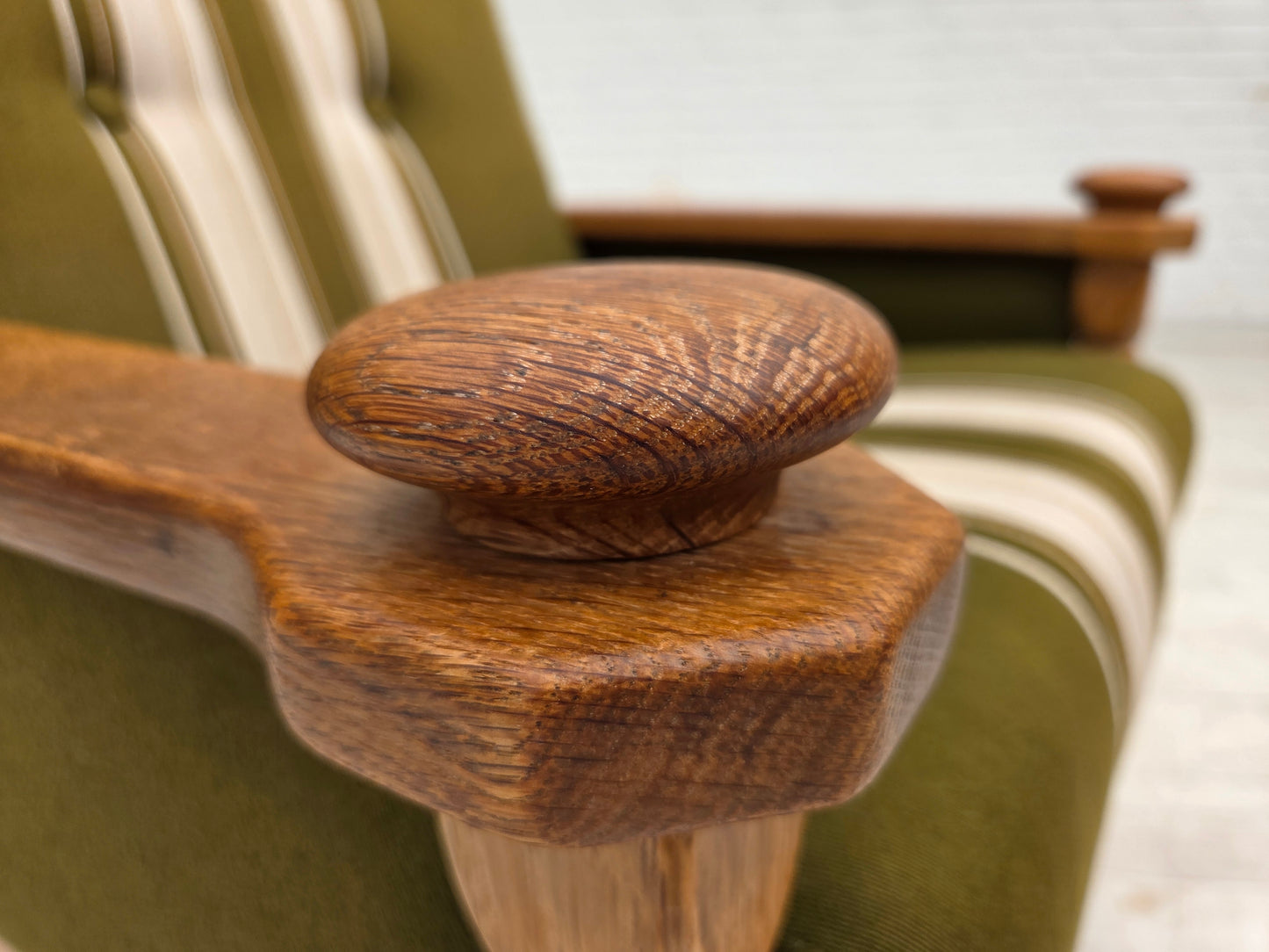 1970s, Danish armchair, original condition, furniture wool, solid oak wood.