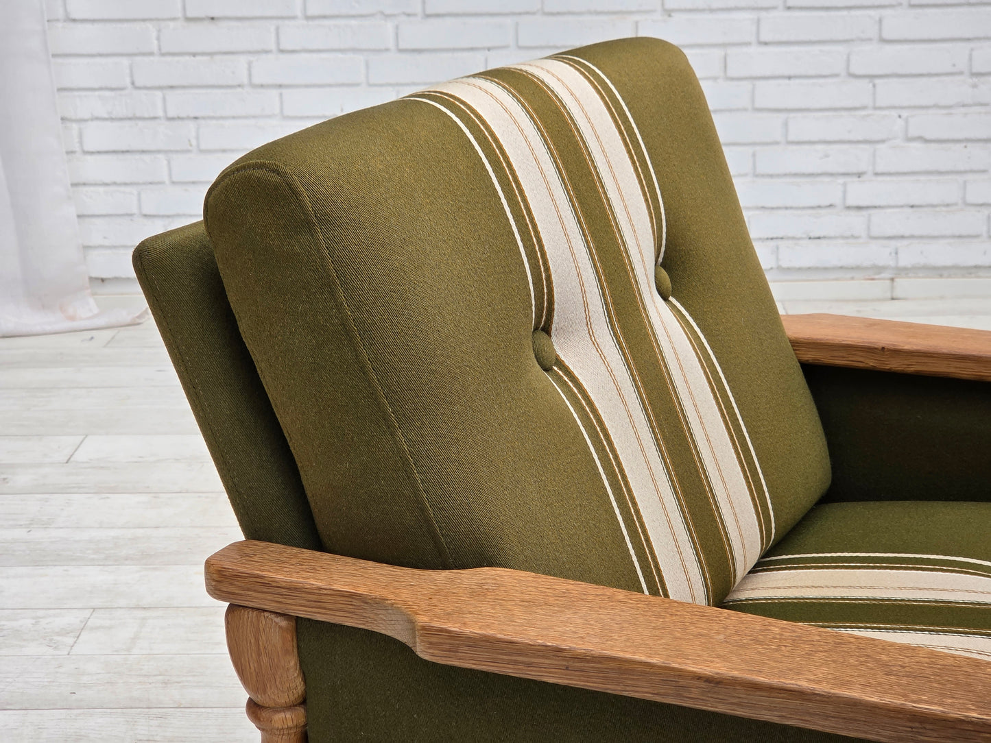 1970s, Danish armchair, original condition, furniture wool, solid oak wood.