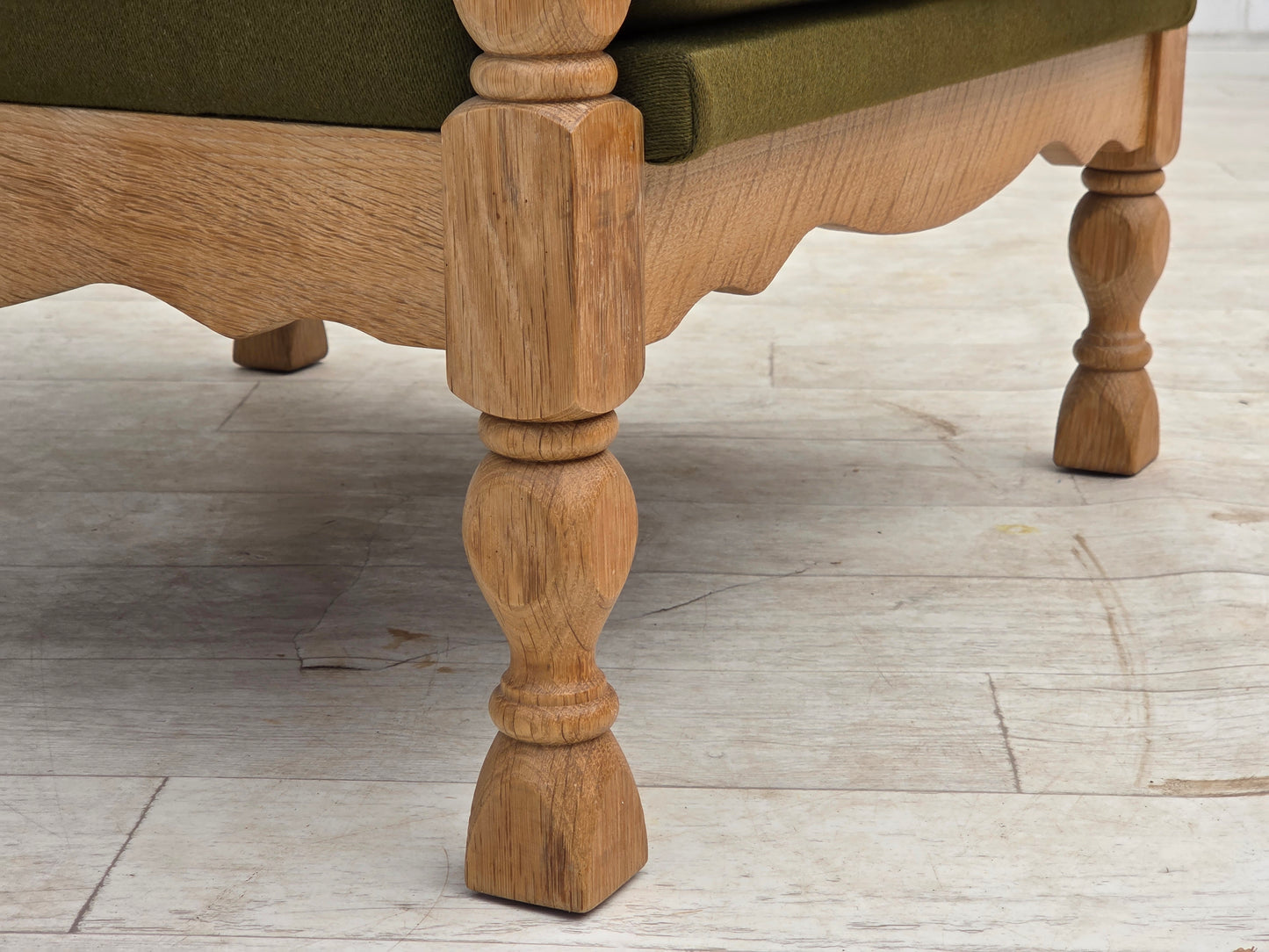 1970s, Danish armchair, original condition, furniture wool, solid oak wood.