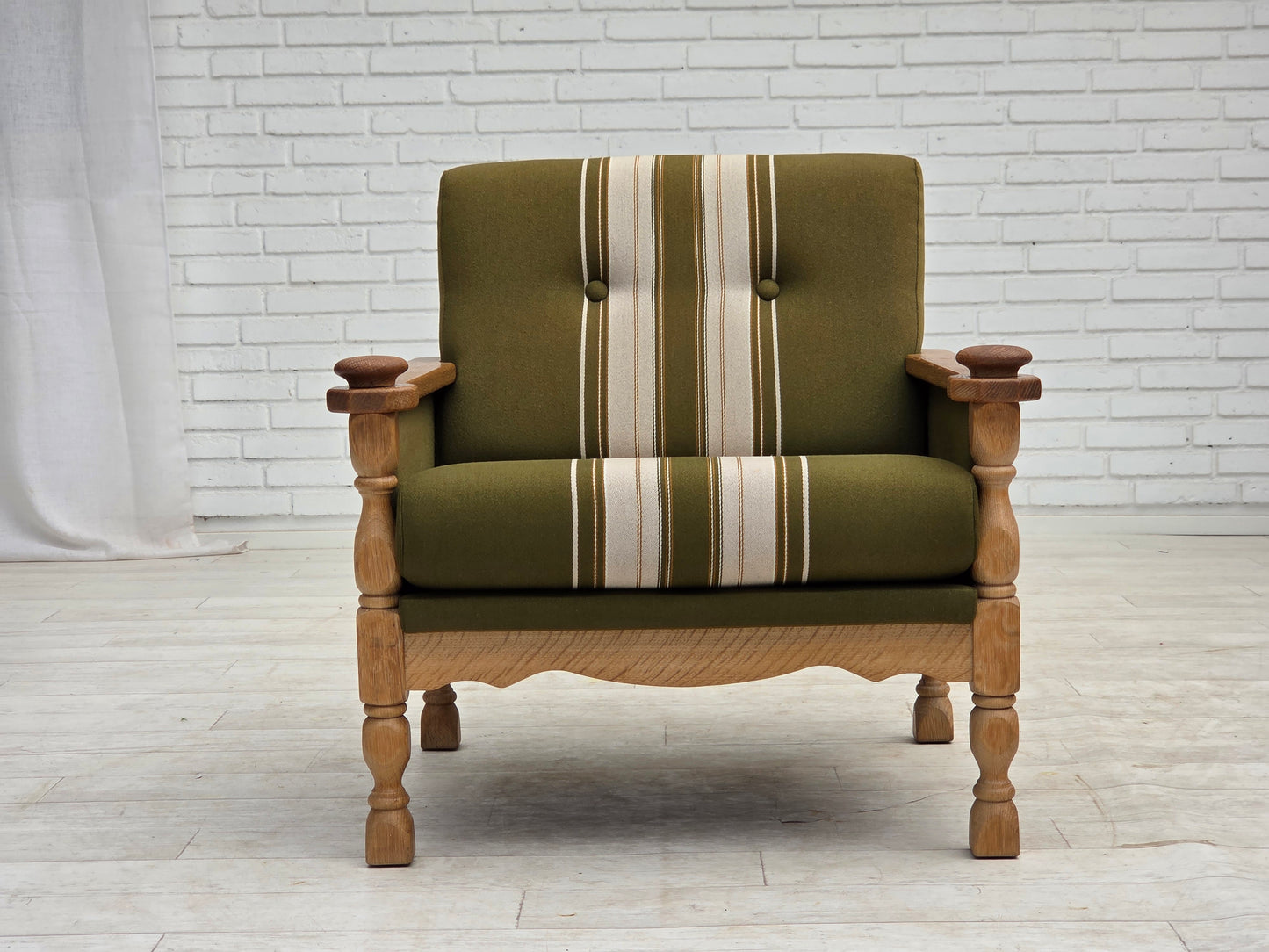 1970s, Danish armchair, original condition, furniture wool, solid oak wood.