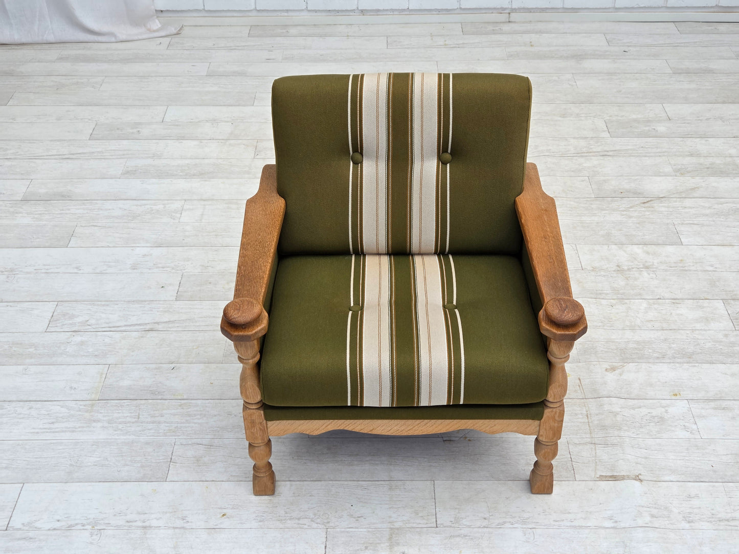 1970s, Danish armchair, original condition, furniture wool, solid oak wood.