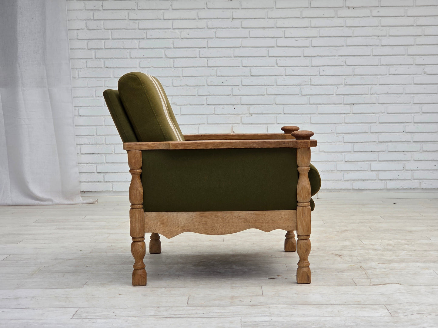 1970s, Danish armchair, original condition, furniture wool, solid oak wood.