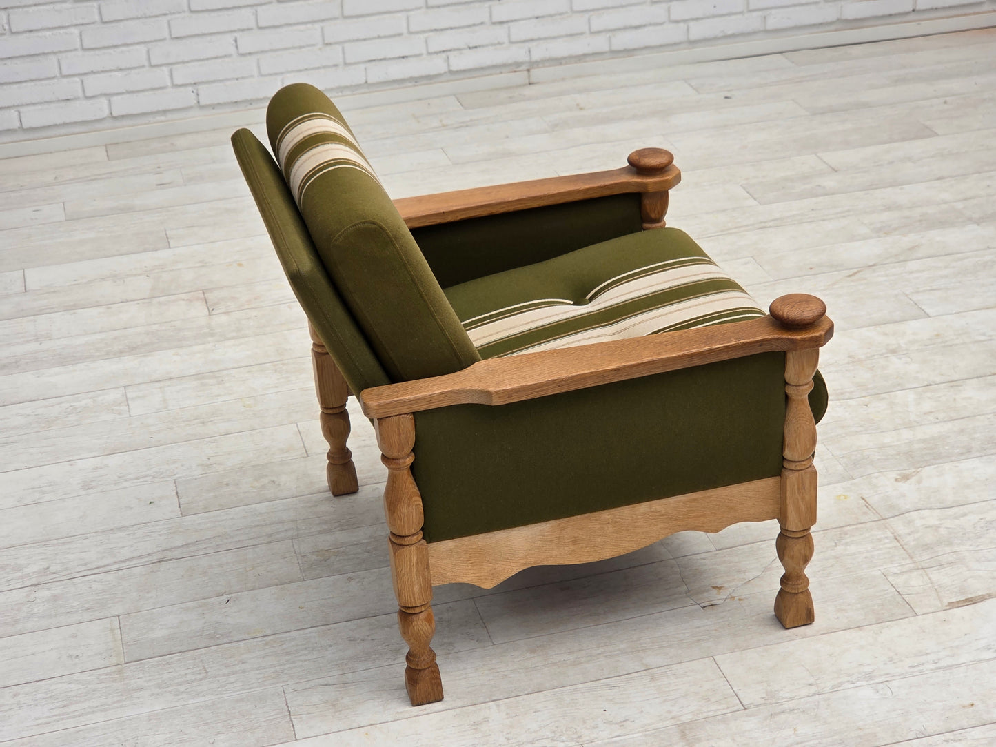 1970s, Danish armchair, original condition, furniture wool, solid oak wood.