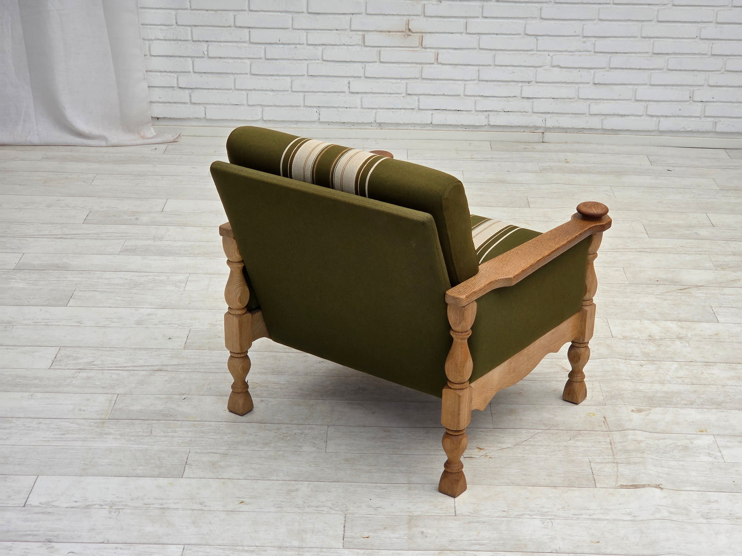 1970s, Danish armchair, original condition, furniture wool, solid oak wood.