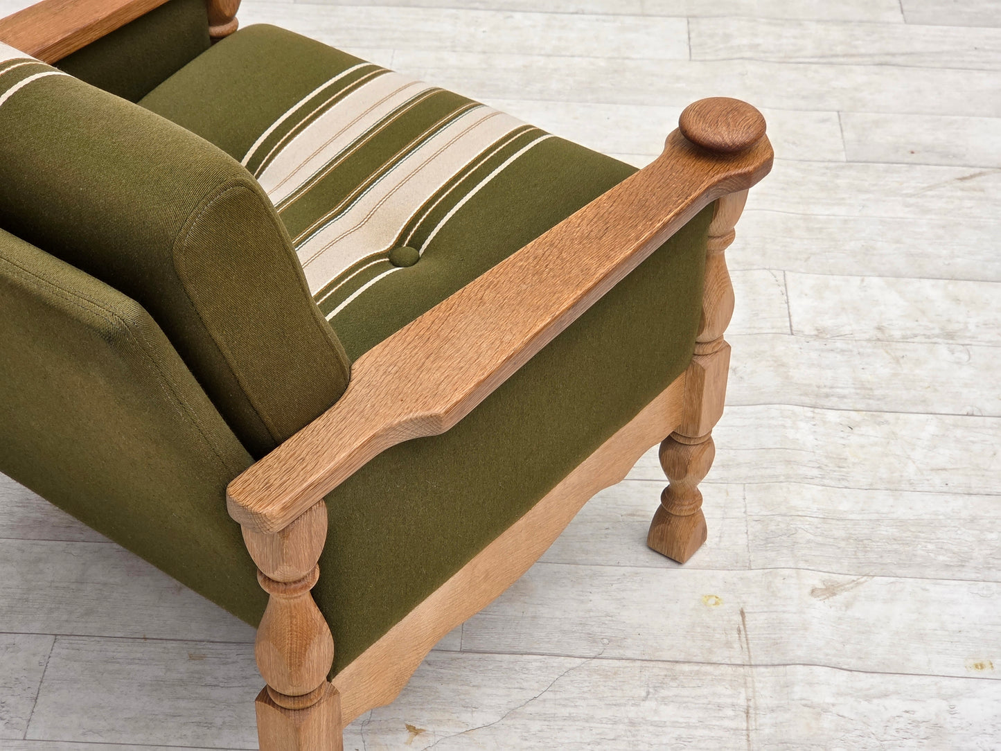 1970s, Danish armchair, original condition, furniture wool, solid oak wood.