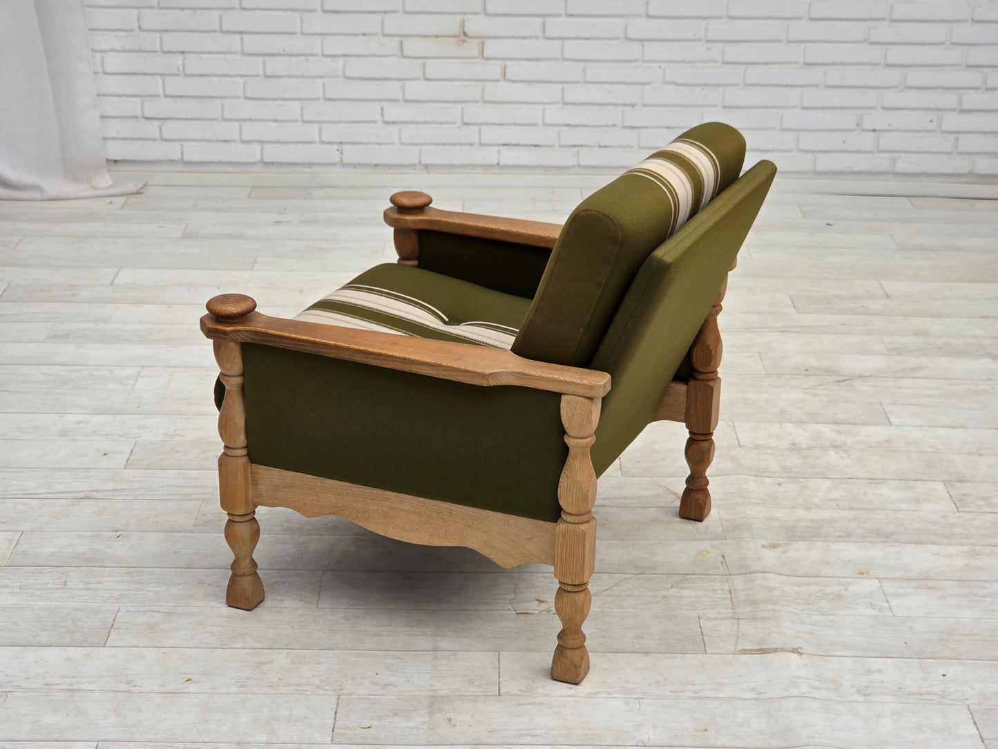 1970s, Danish armchair, original condition, furniture wool, solid oak wood.
