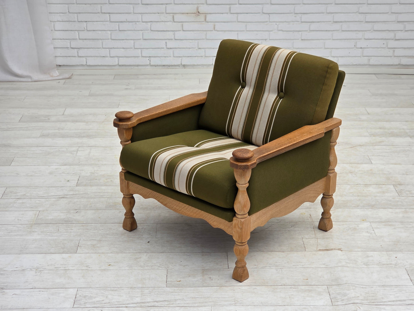 1970s, Danish armchair, original condition, furniture wool, solid oak wood.