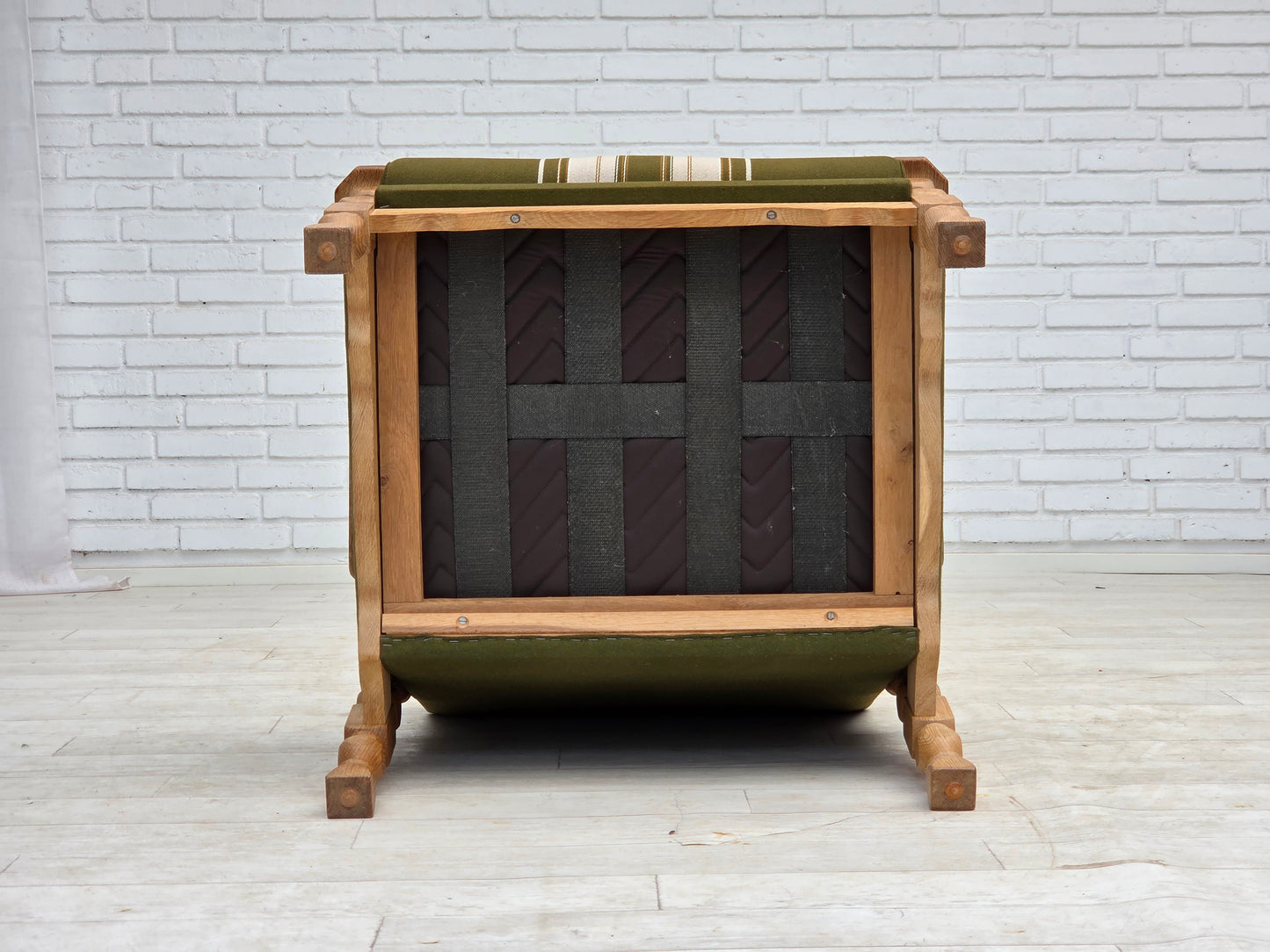 1970s, Danish armchair, original condition, furniture wool, solid oak wood.