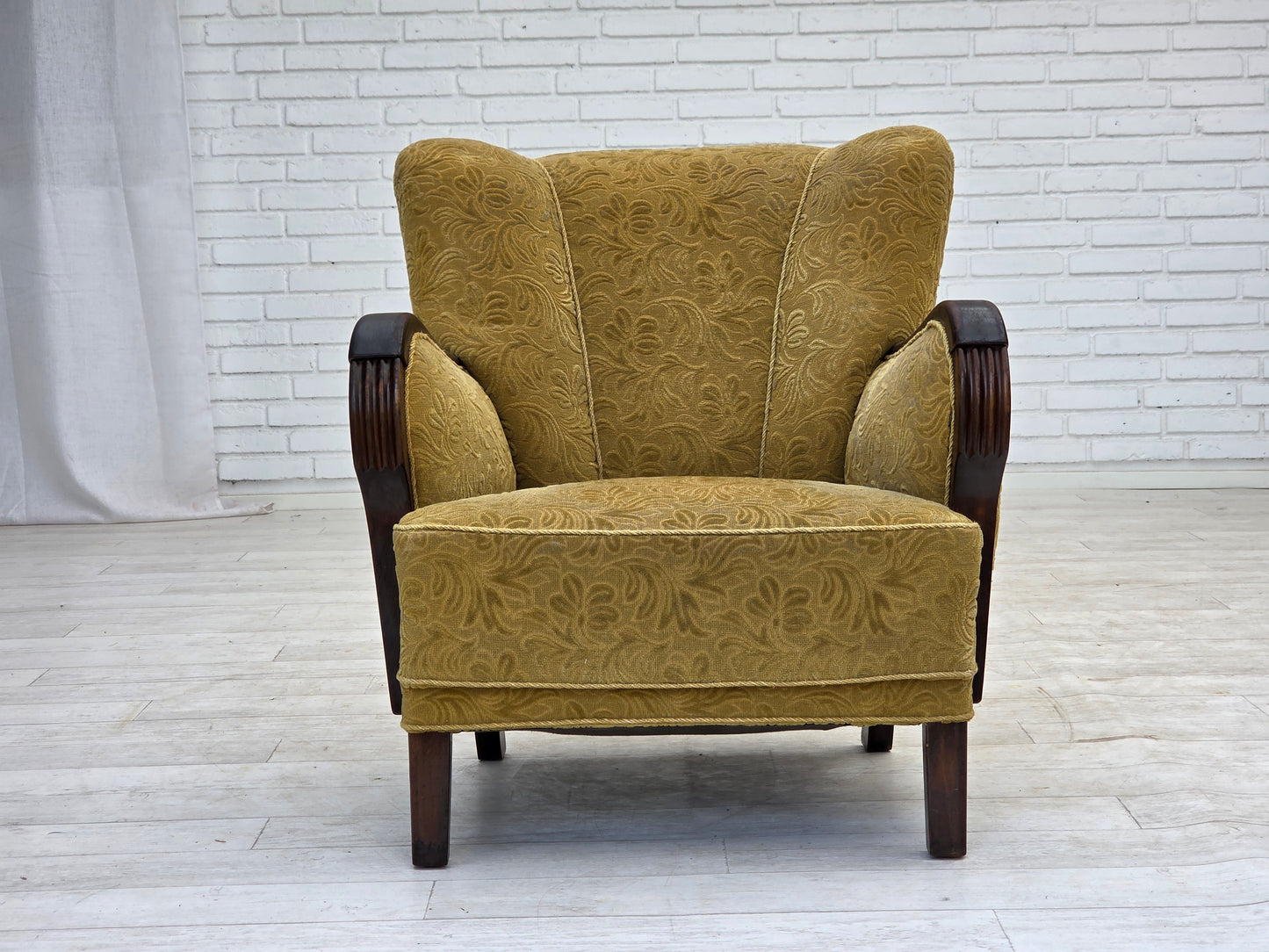 1960s, Danish design, armchair, original condition, furniture fabric, dark beech wood.