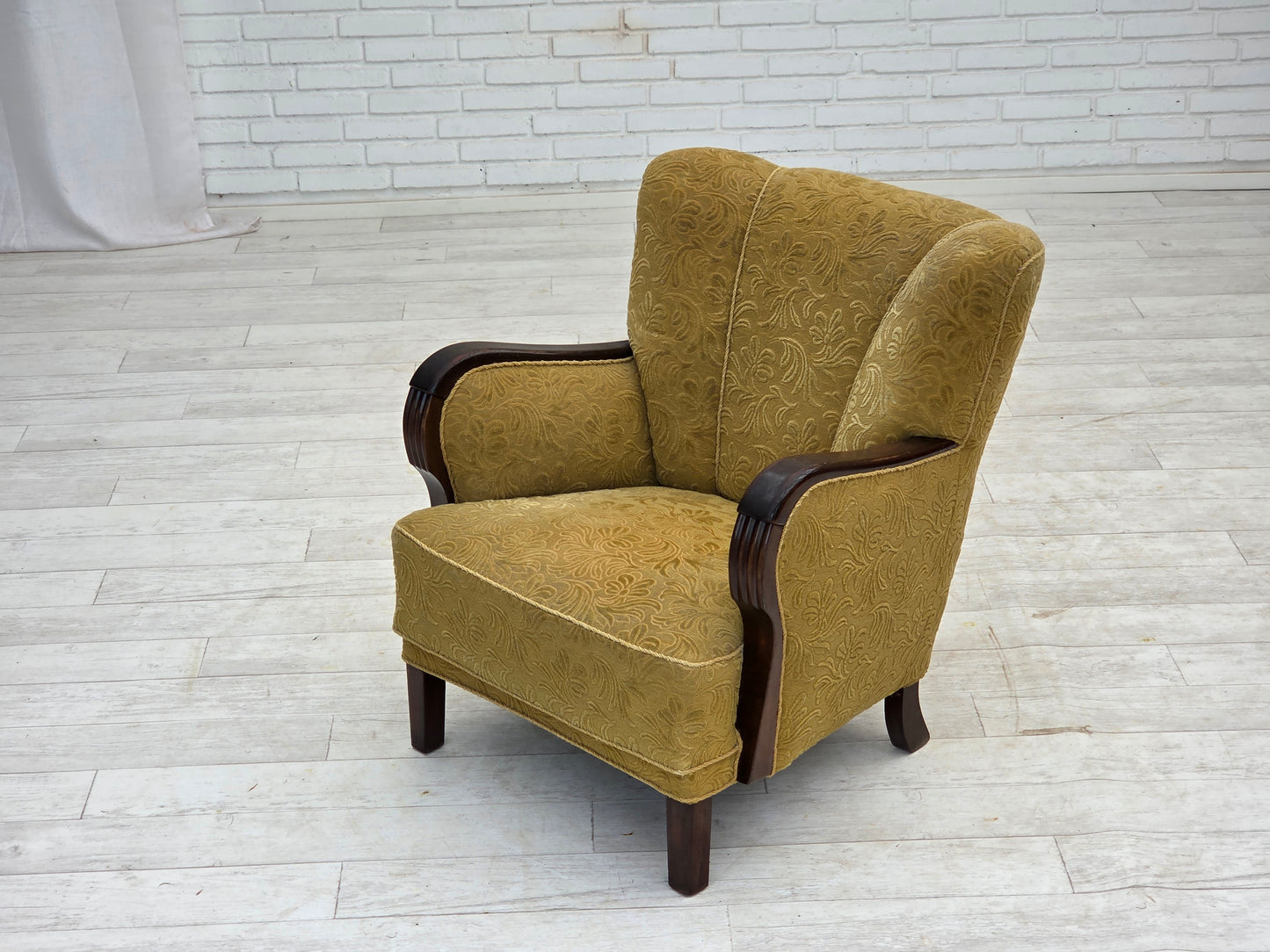1960s, Danish design, armchair, original condition, furniture fabric, dark beech wood.