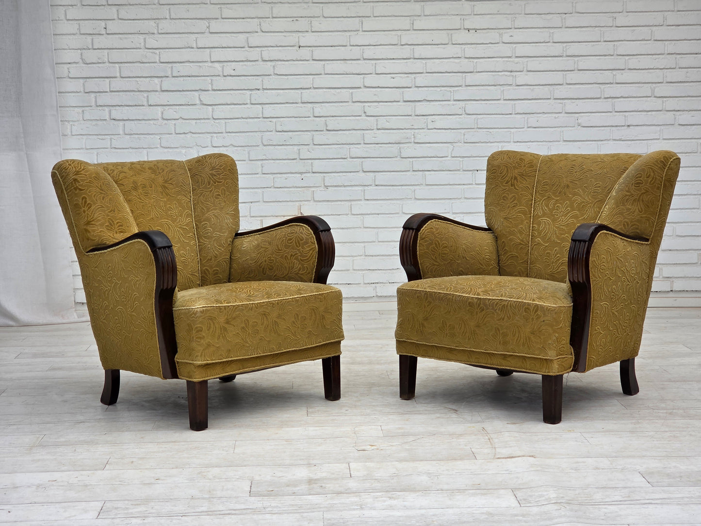 1960s, Danish design, armchair, original condition, furniture fabric, dark beech wood.