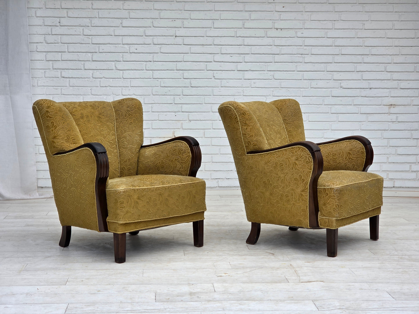 1960s, Danish design, armchair, original condition, furniture fabric, dark beech wood.