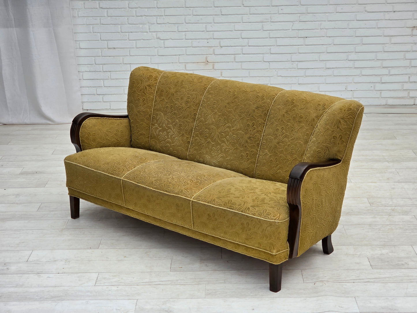 1960s, Danish 3-seater sofa, original condition, furniture wool/cotton fabric.