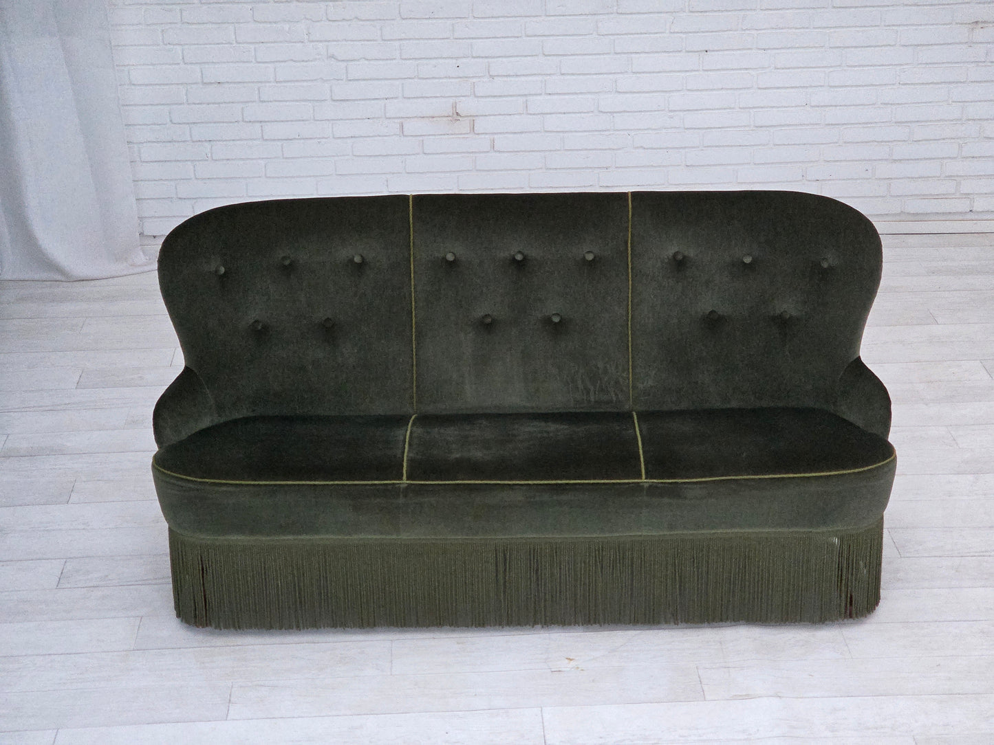 1970s, Danish 3-seater sofa, furniture velour, beech wood legs, original condition.