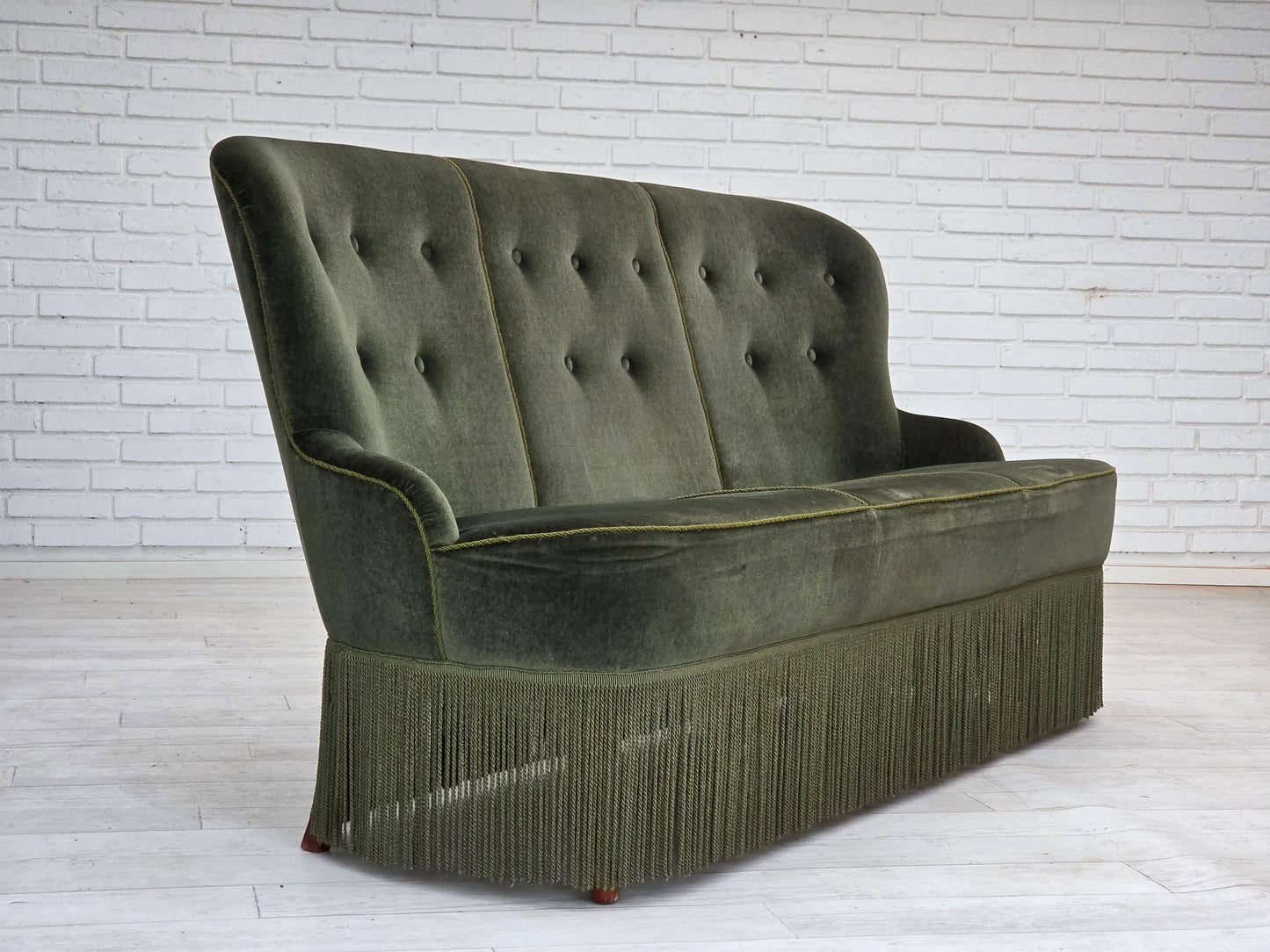 1970s, Danish 3-seater sofa, furniture velour, beech wood legs, original condition.