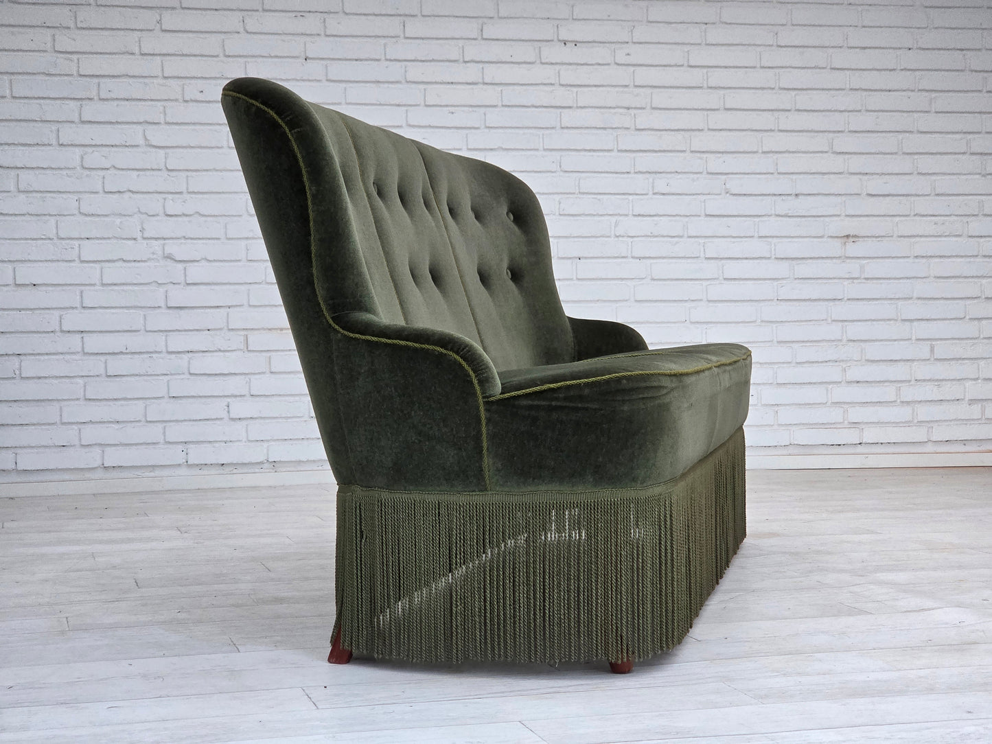 1970s, Danish 3-seater sofa, furniture velour, beech wood legs, original condition.