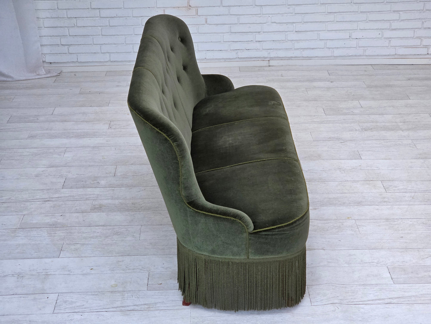 1970s, Danish 3-seater sofa, furniture velour, beech wood legs, original condition.