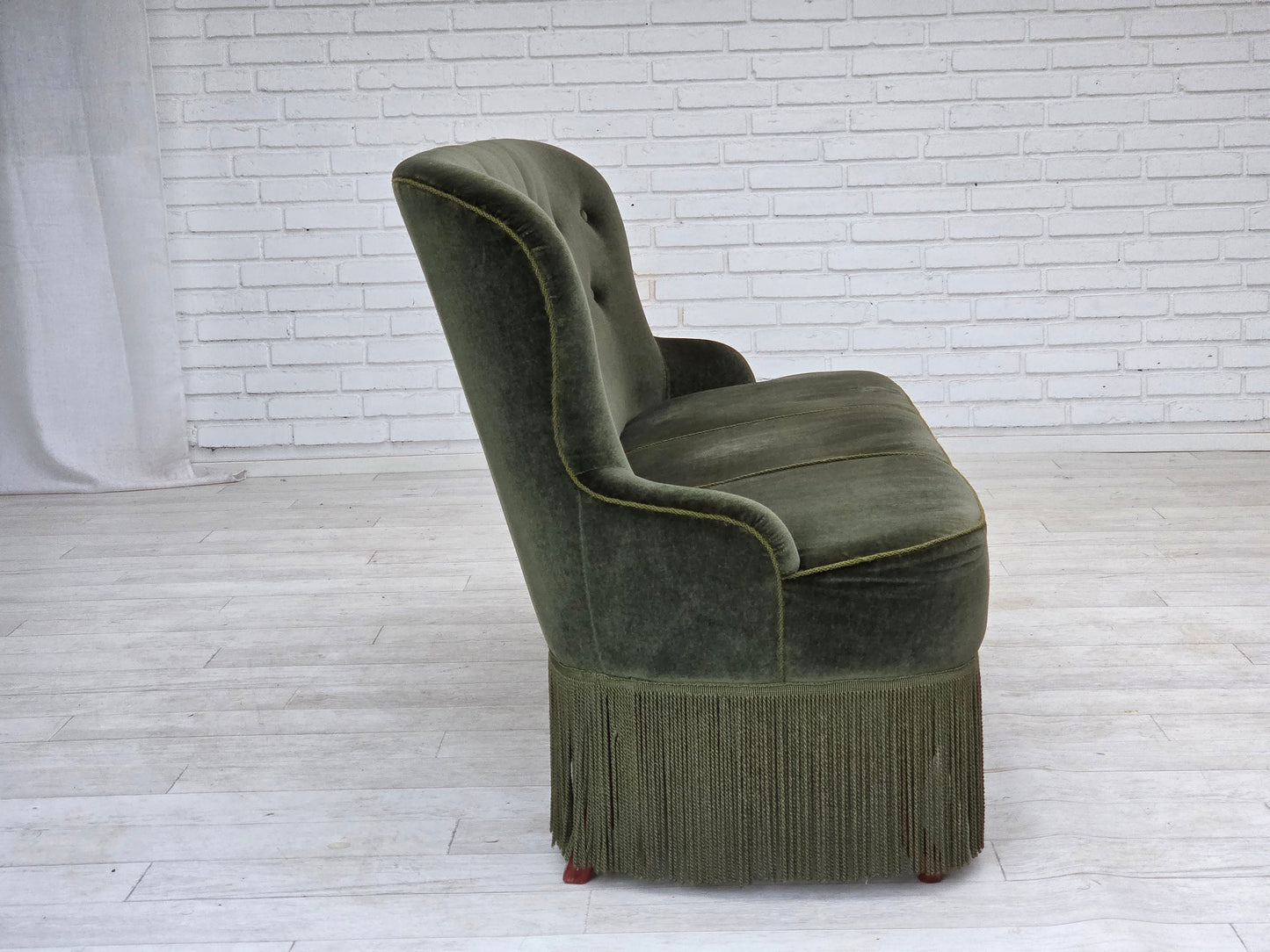 1970s, Danish 3-seater sofa, furniture velour, beech wood legs, original condition.