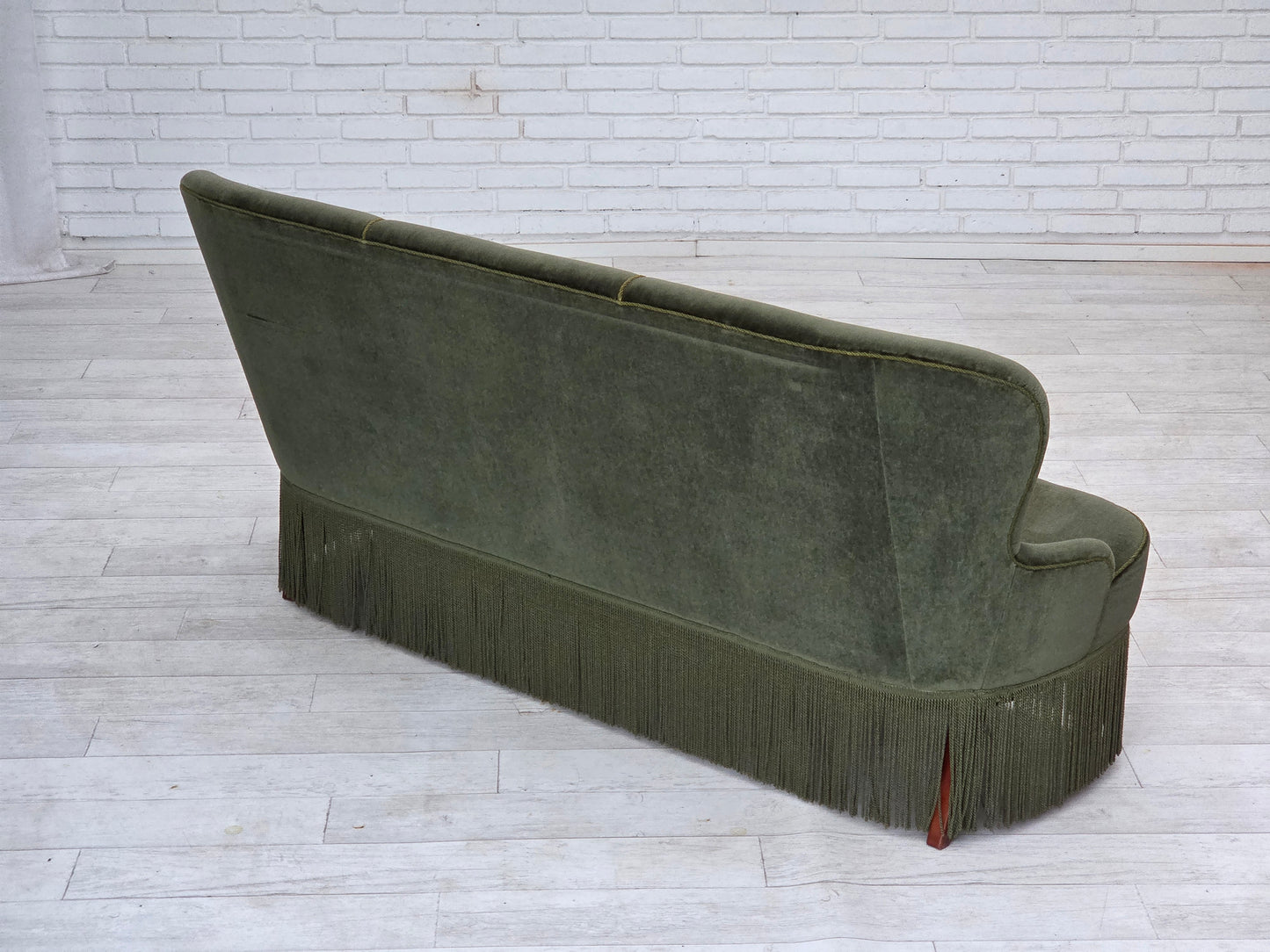 1970s, Danish 3-seater sofa, furniture velour, beech wood legs, original condition.