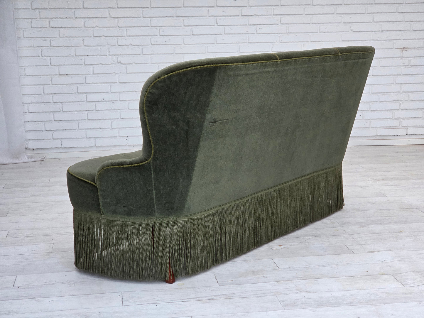 1970s, Danish 3-seater sofa, furniture velour, beech wood legs, original condition.