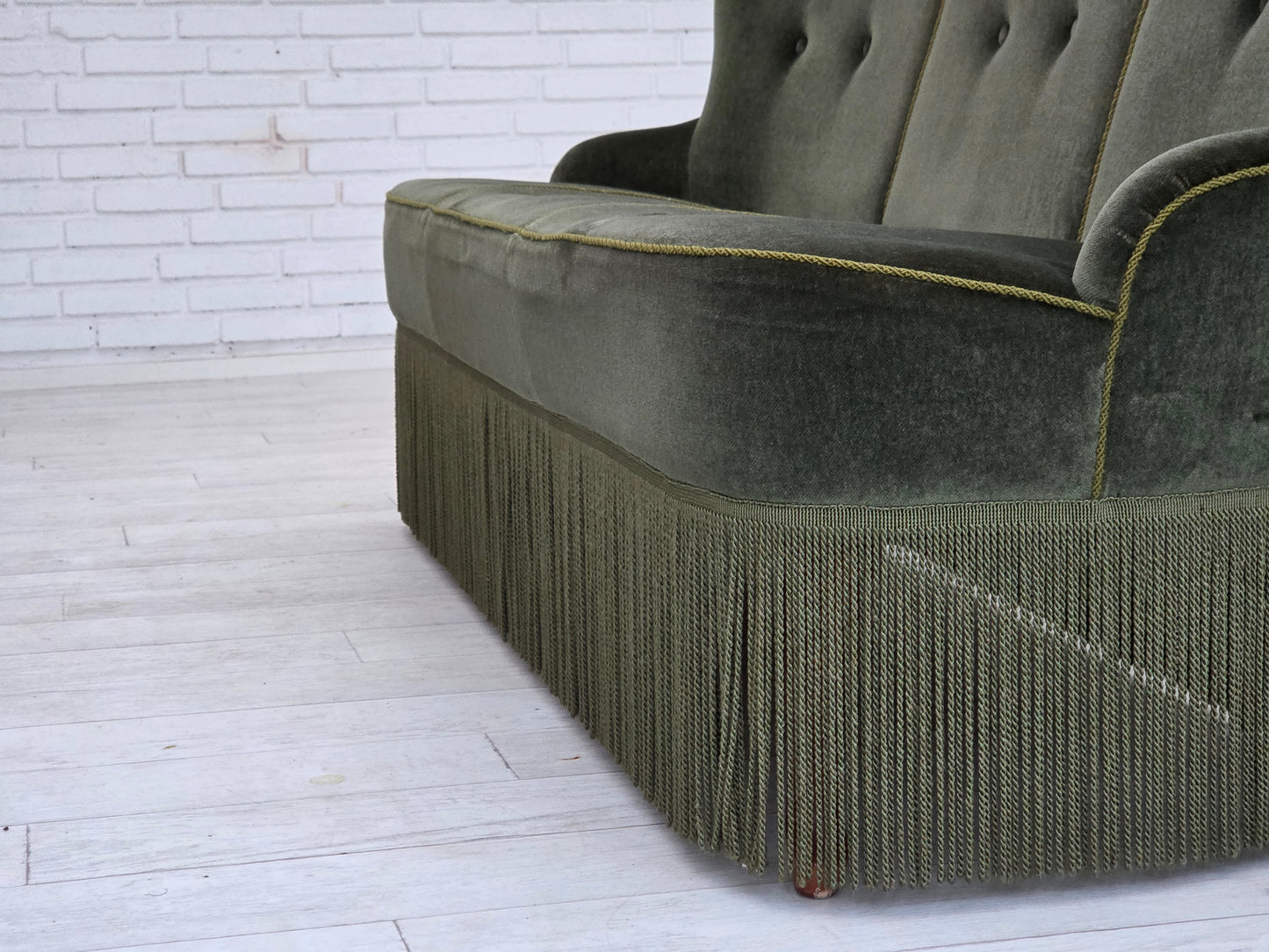 1970s, Danish 3-seater sofa, furniture velour, beech wood legs, original condition.