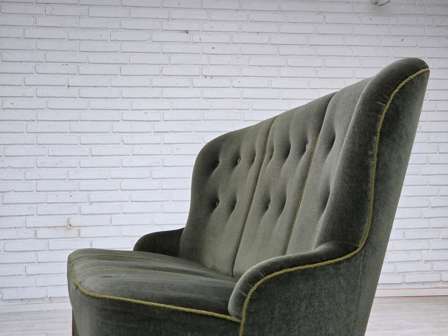 1970s, Danish 3-seater sofa, furniture velour, beech wood legs, original condition.