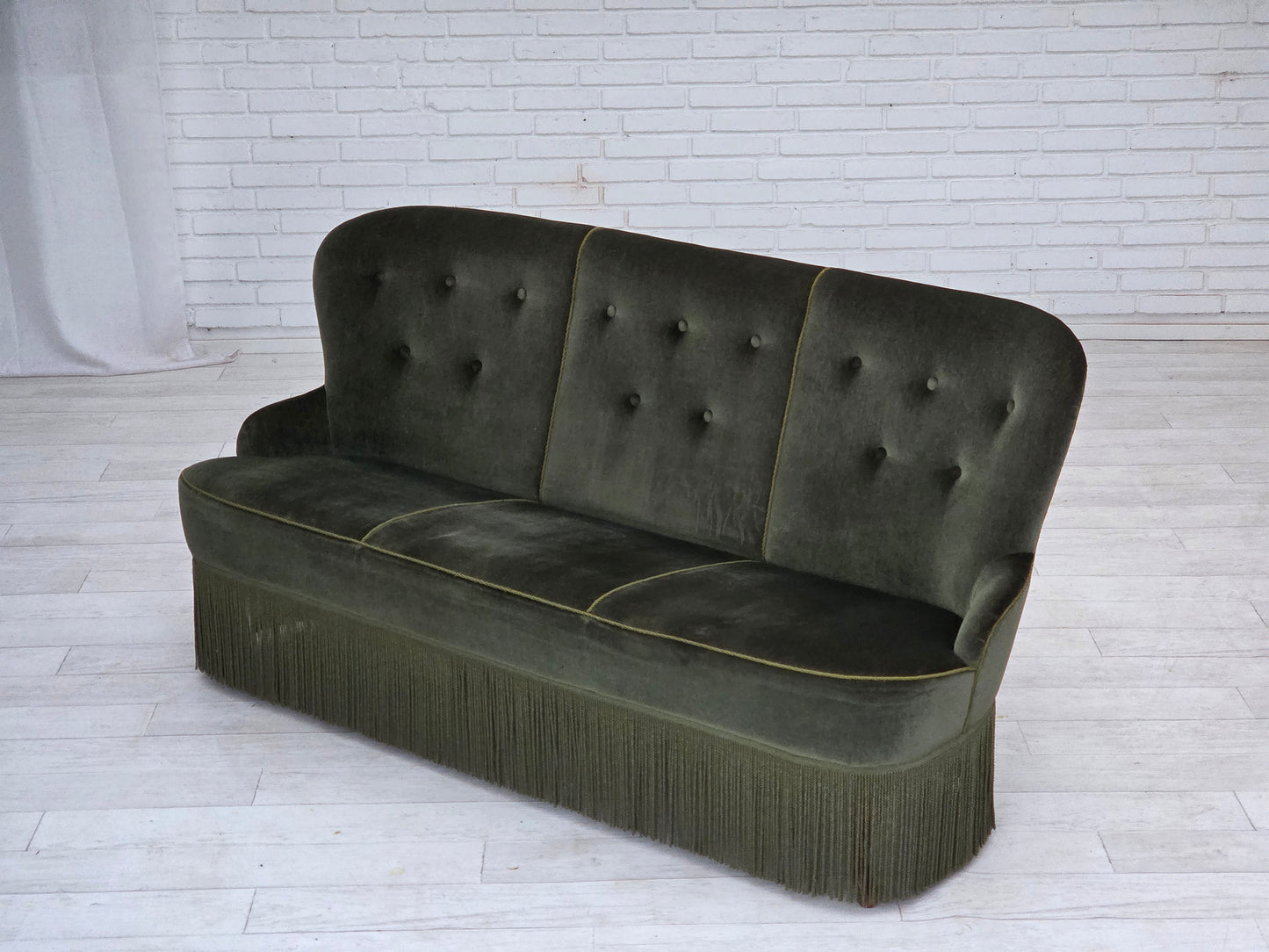 1970s, Danish 3-seater sofa, furniture velour, beech wood legs, original condition.