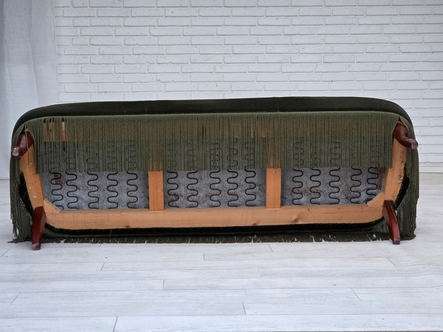 1970s, Danish 3-seater sofa, furniture velour, beech wood legs, original condition.