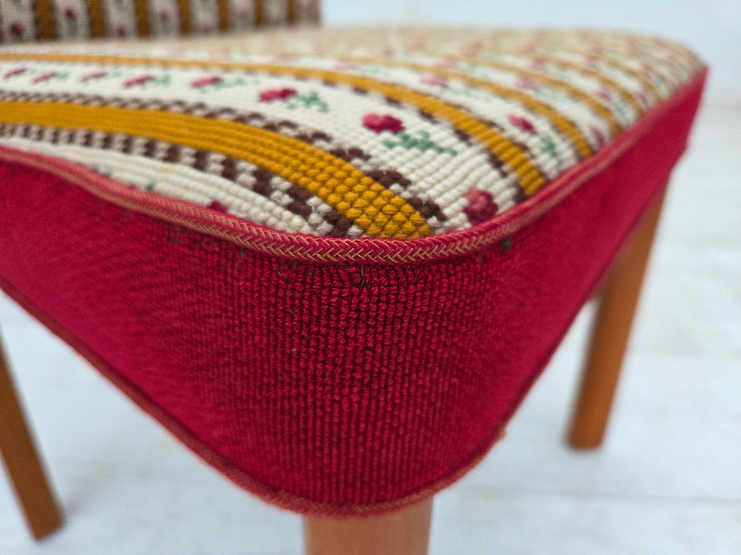 1960s, set of 2 Danish easy chairs, traditional Danish woven wool fabric, ash wood legs.