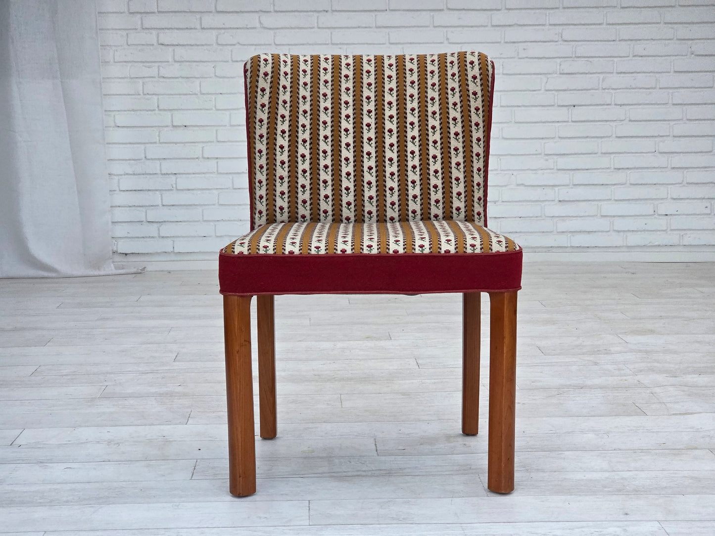 1960s, set of 2 Danish easy chairs, traditional Danish woven wool fabric, ash wood legs.