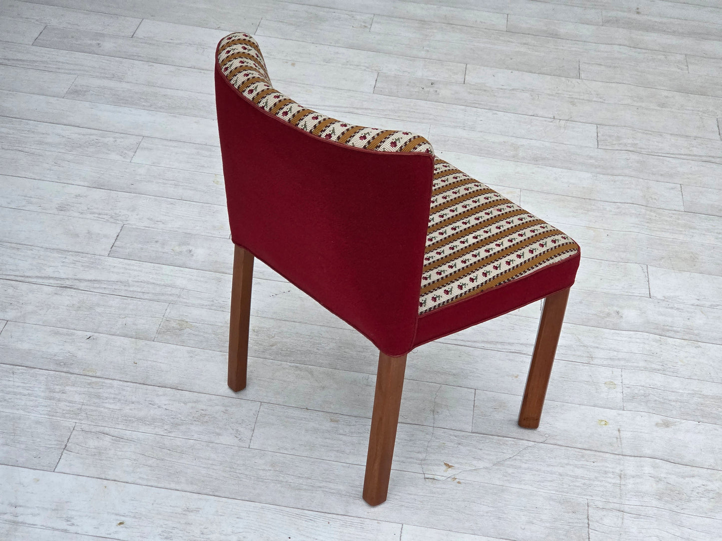 1960s, set of 2 Danish easy chairs, traditional Danish woven wool fabric, ash wood legs.